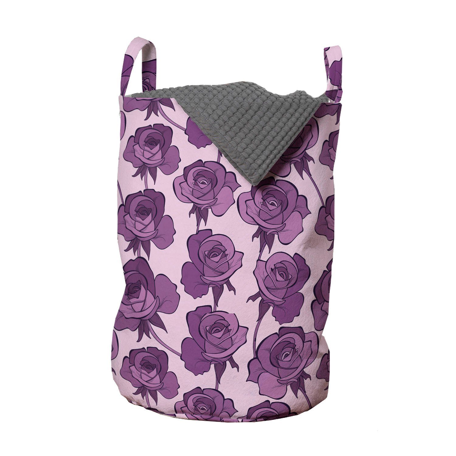 Abakuhaus Wäschesäckchen Wäschekorb mit Griffen Kordelzugverschluss für Waschsalons, Blumen Violett-Tönen Romantische Rosen