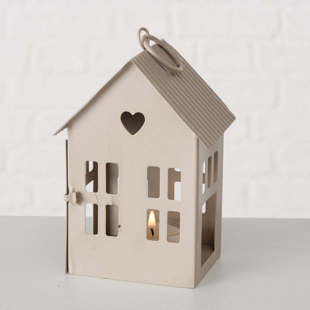 BOLTZE Kerzenlaterne »Laterne HERZENSHAUS beige Haus aus Metall Lichterhaus  mit Herzausschnitt - KLEIN«