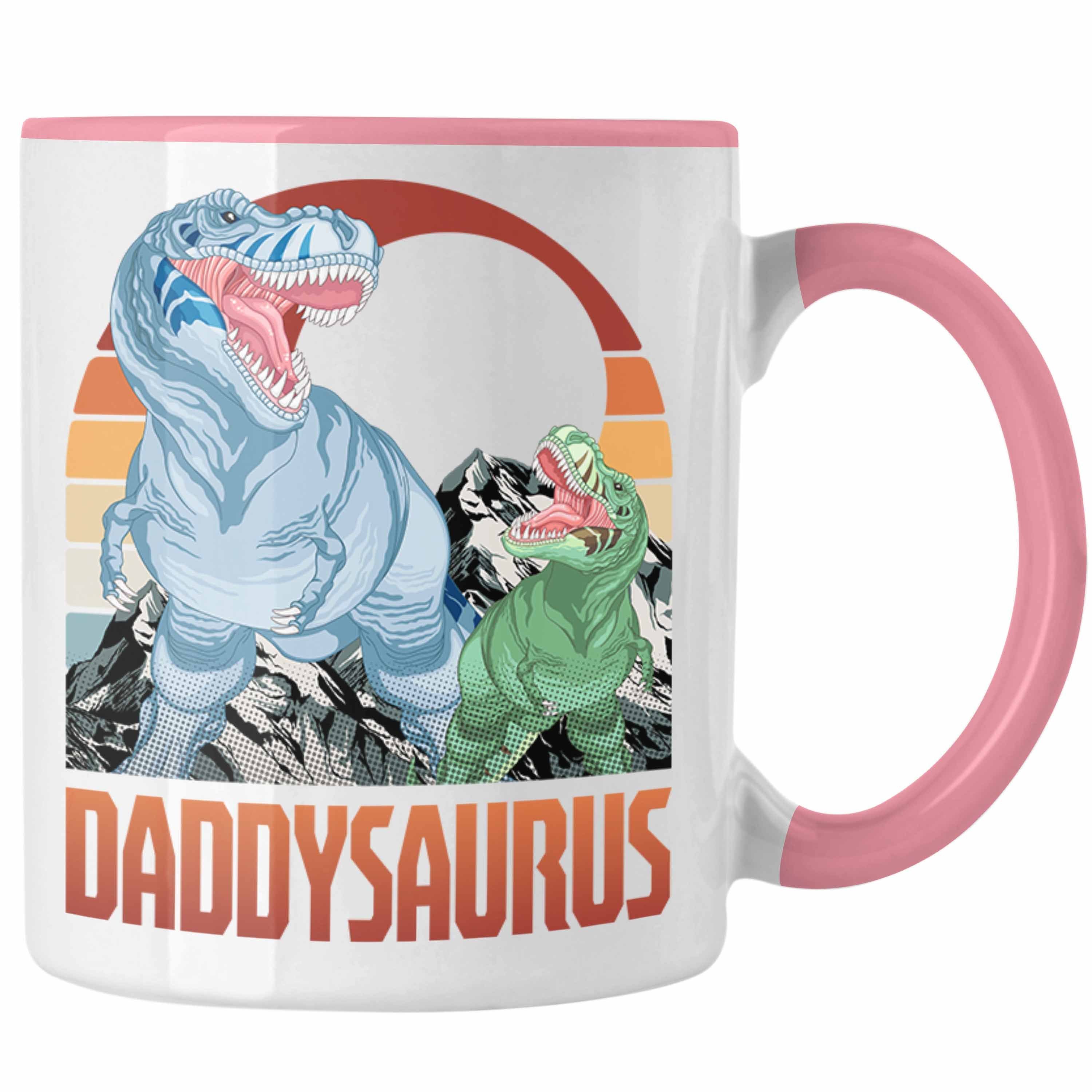 Trendation Tasse Daddysaurus Tasse Geschenk für Vater zum Geburtstag Weihnachten Vatert Rosa