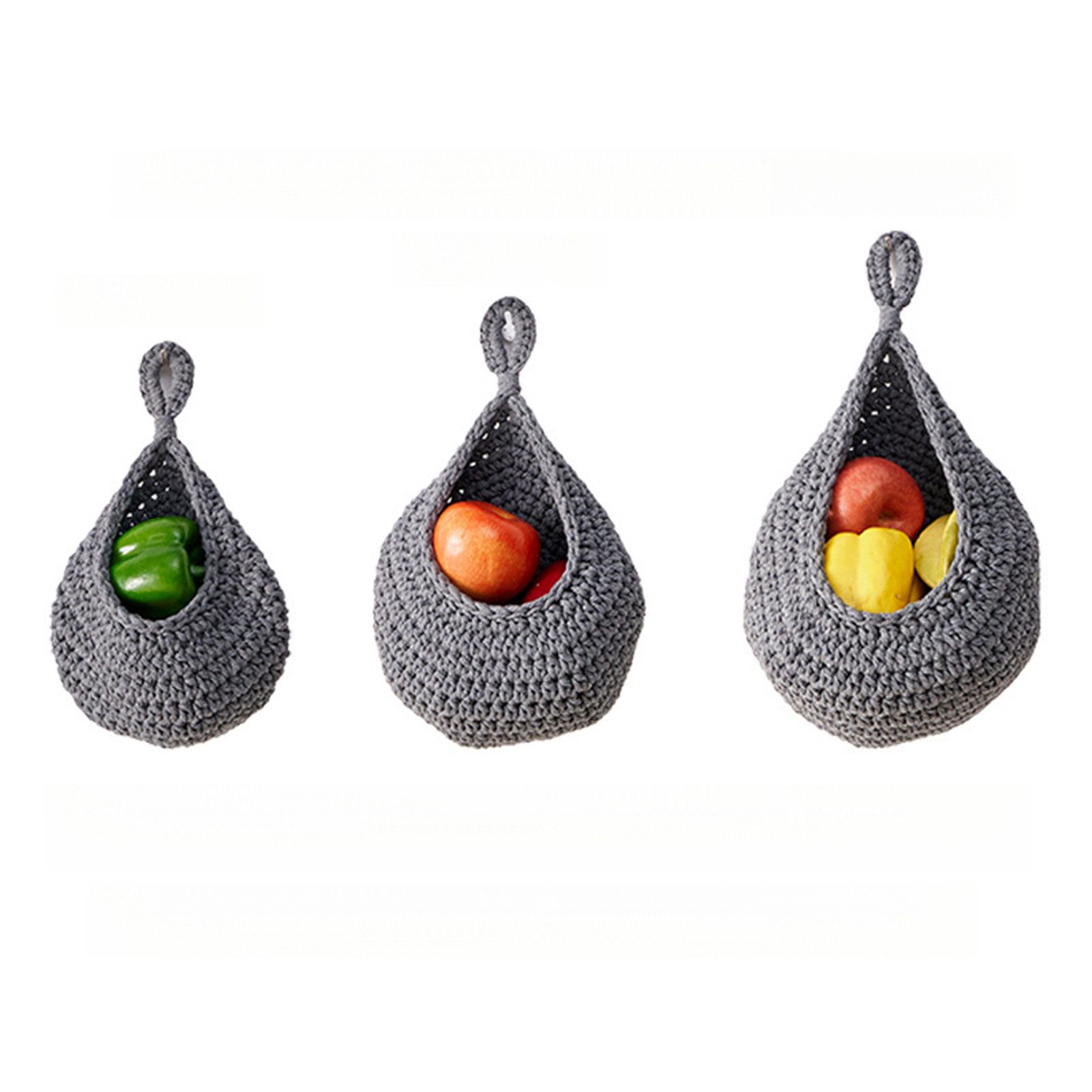 Jumpeak Hängekorb Hängeaufbewahrung,Hãngender Speicherkorb,Hängender Obstkorb (Perfektes Set, 1 Satz mit 3 Stück), Handgewebt,Baumwolle-Leinen,1Satzmit3Stück,DreiFarben,Multifunktional