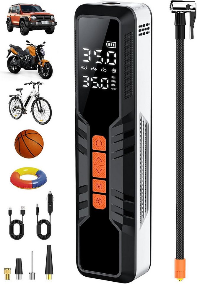 Futicare Akku-Luftpumpe Elektrische Luftpumpe Akku Pump Electric 150PSI 6000mAh (4 Modi Tragbarer Akku Kompressor mit Digitale LCD-Bildschirm), Pressure Dient auch als Taschenlampe und Powerbank