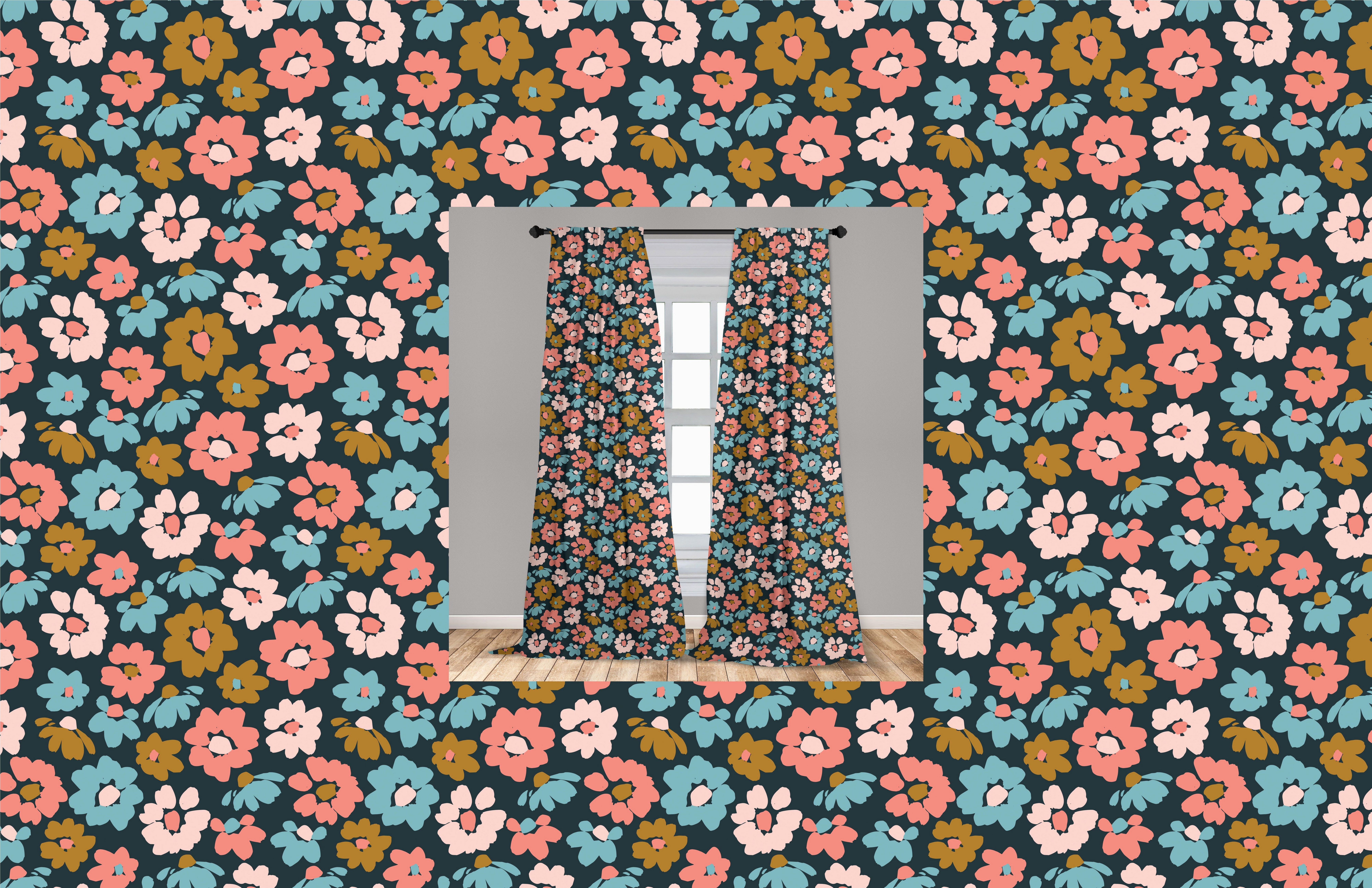Gardine Vorhang für Microfaser, Blume Schlafzimmer Wohnzimmer Abakuhaus, Grundlegende Dekor, Blumenelemente Kunst