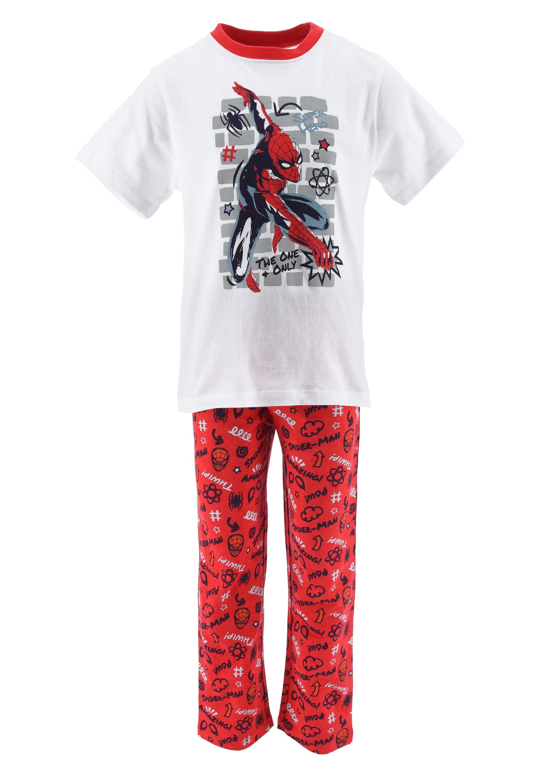 Marvel Spiderman Schlafanzug Für Jungen - Baumwolle Pyjama Set Kurzarm Grau/Blau