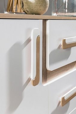 Feldmann-Wohnen Highboard Apetito (2 offene Fächer, 3 Schubladen, 1 Tür mit 2 Einlegeböden, 1 St), 85cm Korpusfarbe und Griffe wählbar Front weiß 2-türig, 1 Schublade