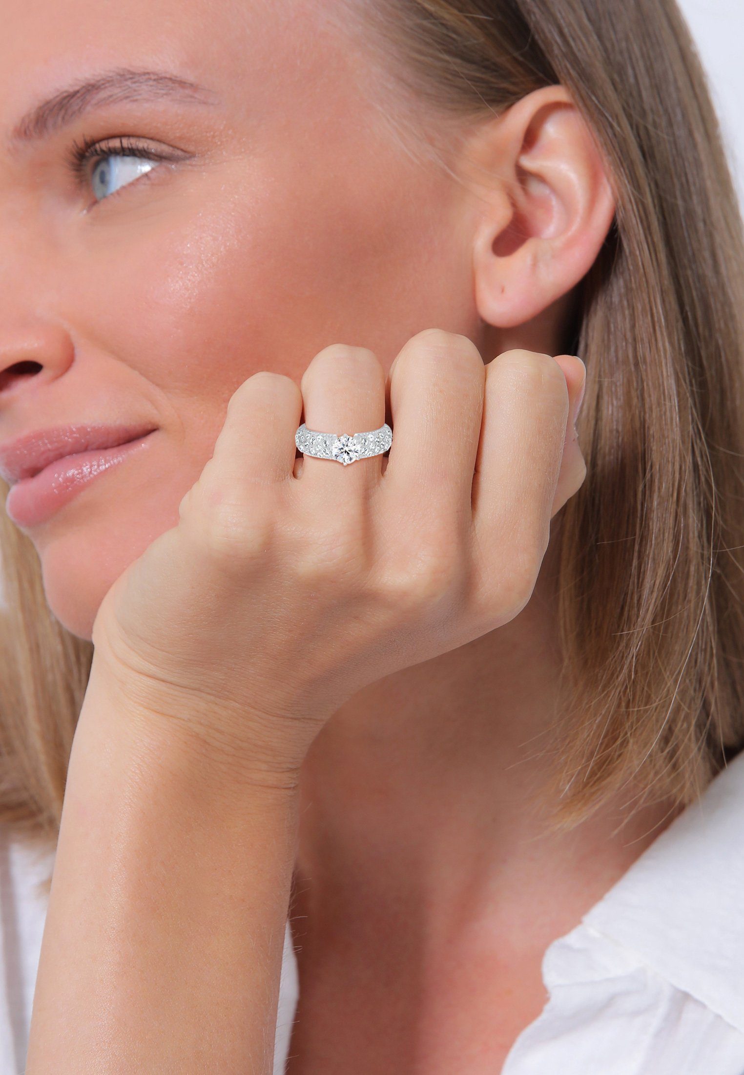 Elli Premium Verlobungsring Weiß 925 Sterling Silber, mit Kristallen von Swarovski®
