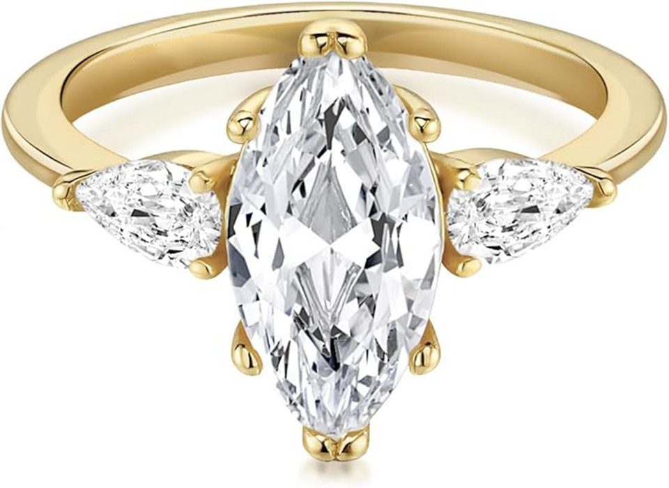 Jumpeak Diamantring Diamantring mit Marquise-Schliff, Ring mit drei Steinen, 3 ct, D, VS1, Geburtstagsgeschenk, Geschenk zum Jahrestag, 585er Gold