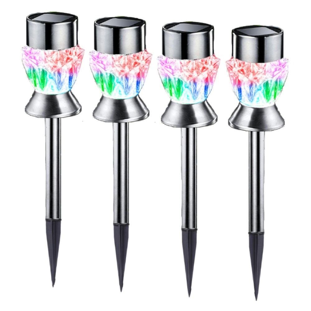Seasonals LED Solarleuchte 1027 LED Solarstäbe "Gem" RGB Farbw 4er Set silber