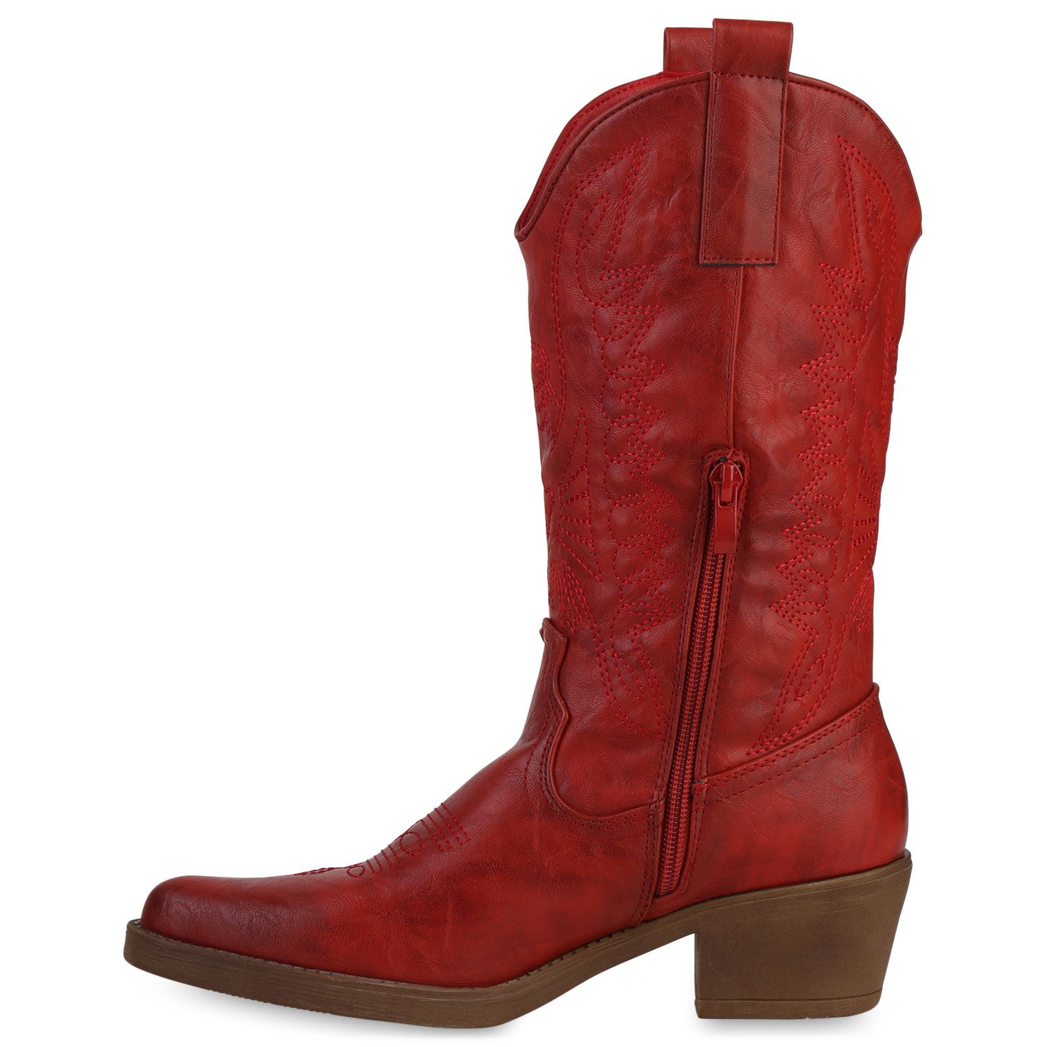 VAN HILL 840208 Cowboystiefel Damen Cowboystiefel Stiefel Stickereien Holzoptikabsatz