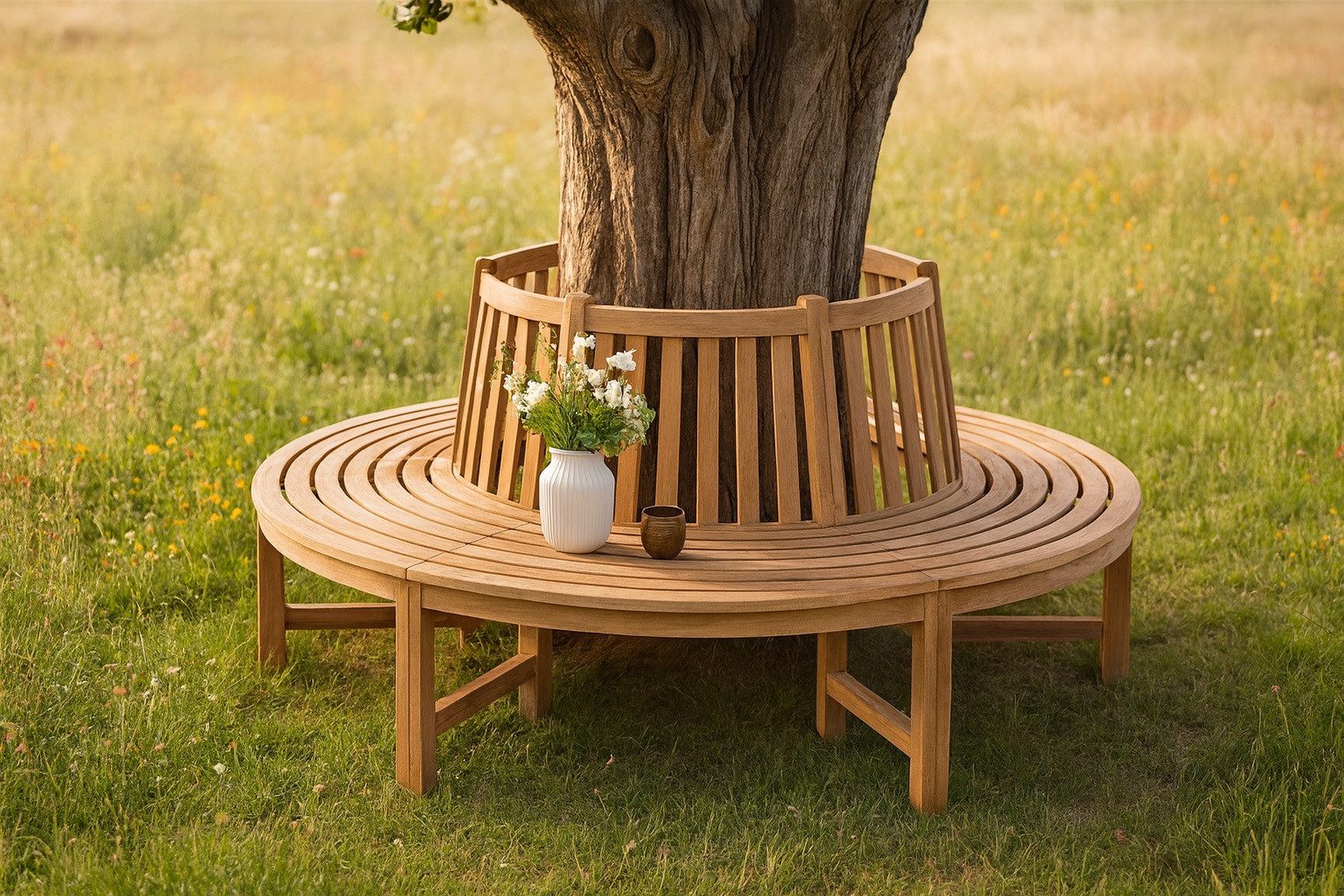 SAM® Rundbank Tibon, Teakholz massiv, runde Bank, stabil und hochwertig