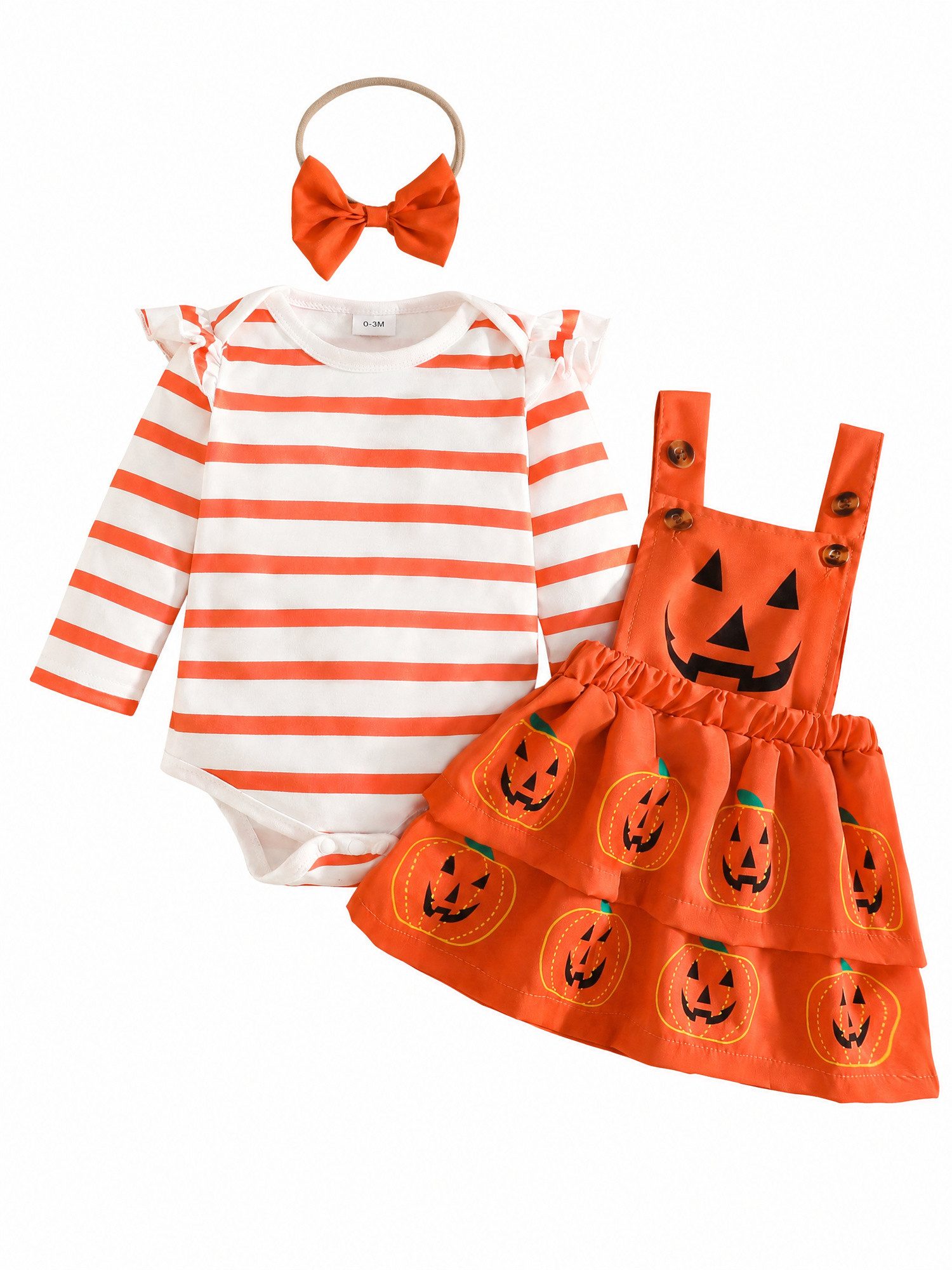 Gluckids 2-in-1-Kleid Halloween 3-tlg Baby Mädchen Kleidung Overall + Latzkleid + Stirnband (3-tlg)