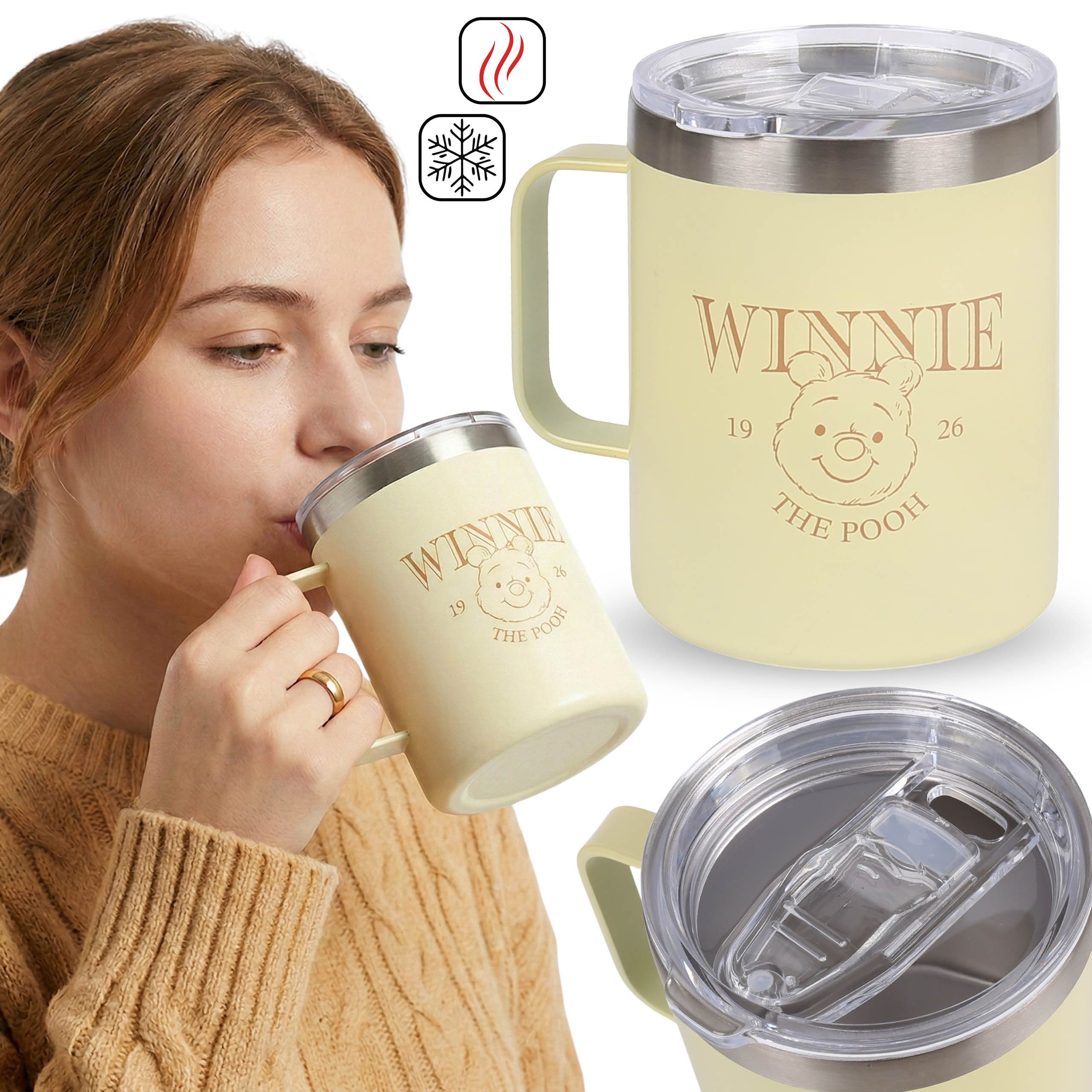 Disney Winnie Puuh Thermobecher Disney Winnie Puuh Thermobecher mit Griff, Edelstahl, 400 ml