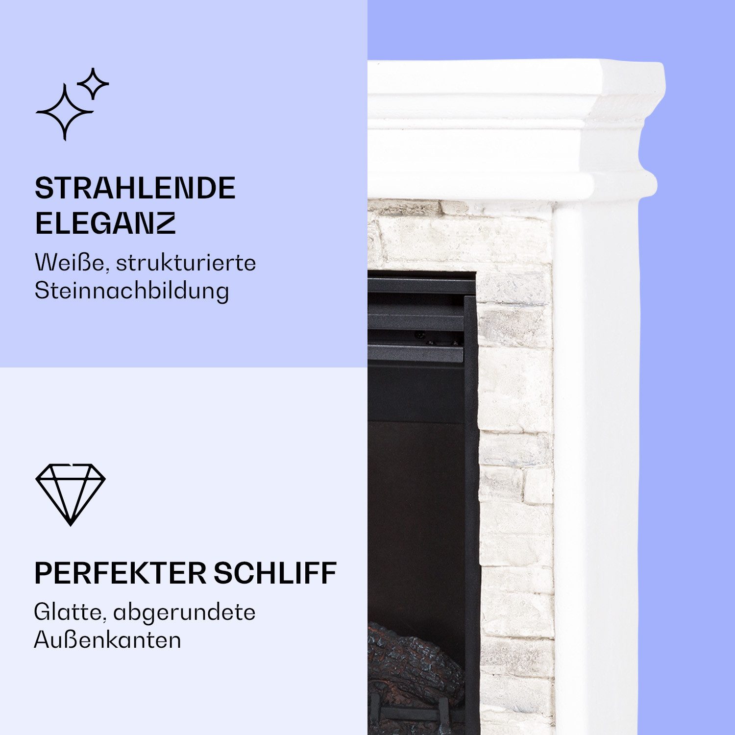 Klarstein Elektrokamin Nevis Peak, elektrischer Kamin mit Heizfunktion elektrischer Kaminofen mit Heizung
