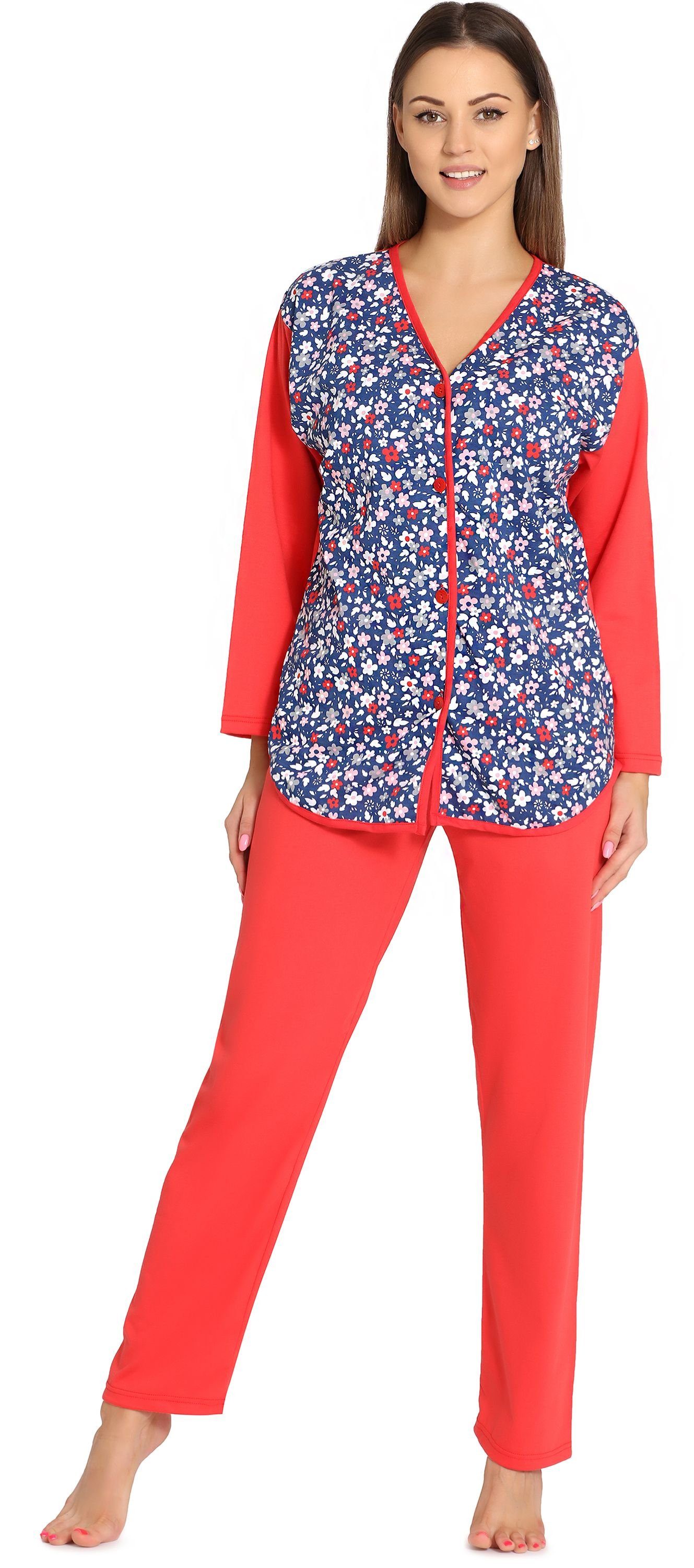Merry Style Schlafanzug Damen Knopfleiste Coral/Blumen Schlafanzug MSDR5006