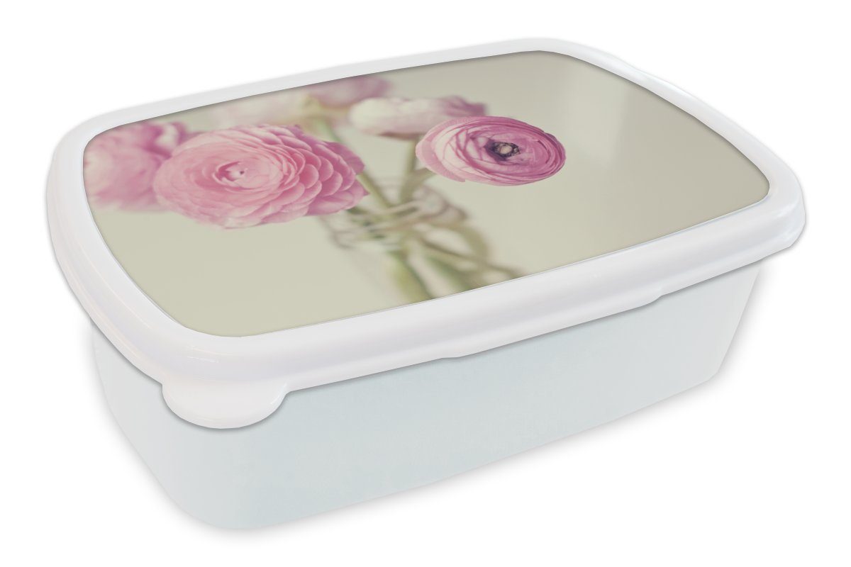 MuchoWow Lunchbox Bunte Butterblumen in einer Vase, Kunststoff, (2-tlg), Brotbox für Kinder und Erwachsene, Brotdose, für Jungs und Mädchen weiß