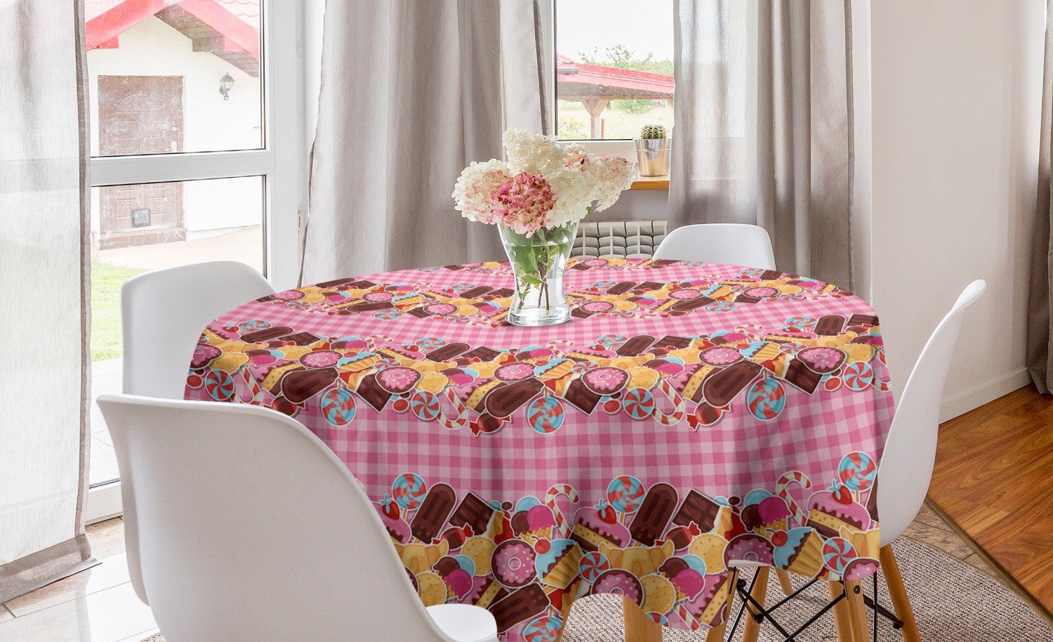 Abakuhaus Tischdecke Kreis Esszimmer Tischdecke Dekoration, Zuckerkuchen für Küche Süßigkeit Abdeckung Süss Keks