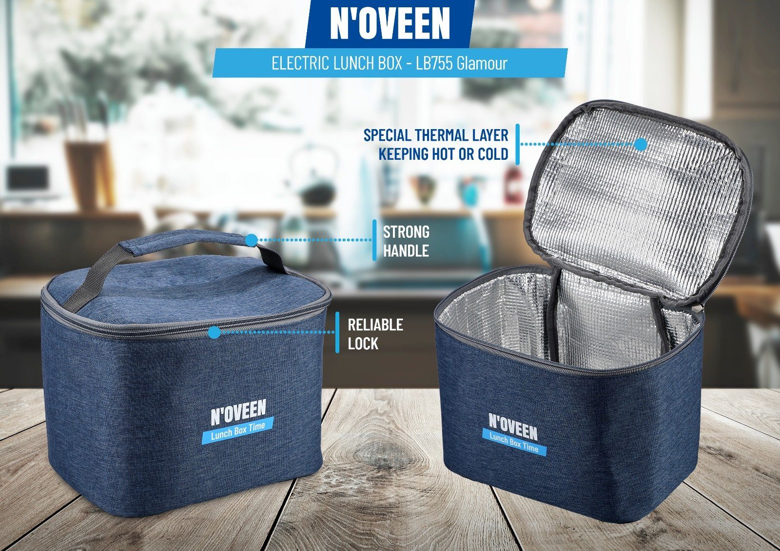 Noveen Lunchbox Thermotasche Lunchbox, Tragbare Picknicktasche, Navy Blau 18x24x18cm