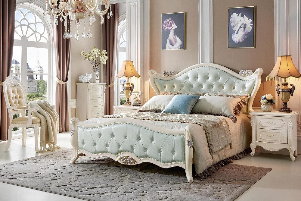 Xlmoebel Schlafzimmer-Set Komplettset Barock Rokoko für Schlafzimmer mit Bett, (5 pcs.Bedroom Set (Bed + 2x Bedside Table + Chair + Dresser), Hergestellt in Europa