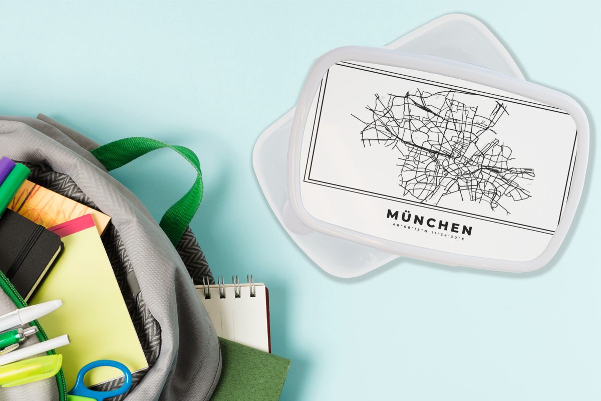 und München Karte Erwachsene, Jungs für - für Brotbox Lunchbox Deutschland Kunststoff, und Stadtplan Brotdose, - (2-tlg), MuchoWow Schwarz-Weiß, - Kinder Mädchen -