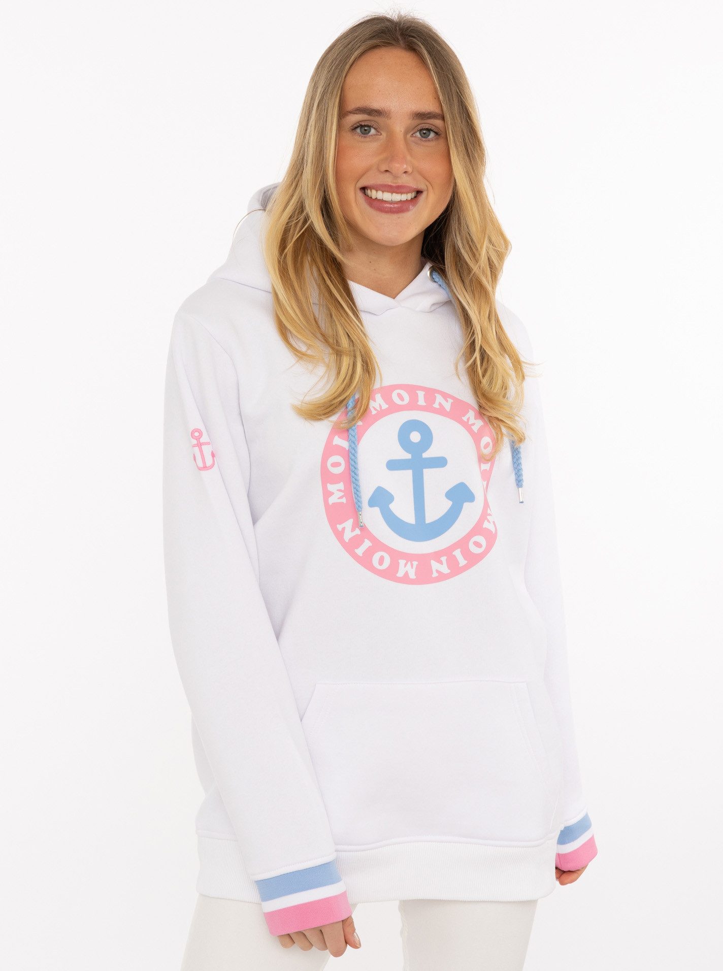 Zwillingsherz Hoodie Langarm, Kapuze, Neon-Details, Kordelzug, Frontprint, Kängurutasche