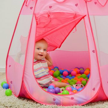 LittleTom Spielzelt Mädchen Spielzelt Kinder-Zelt Bällebad Pop-Up 120x120x90cm Zelt Rosa