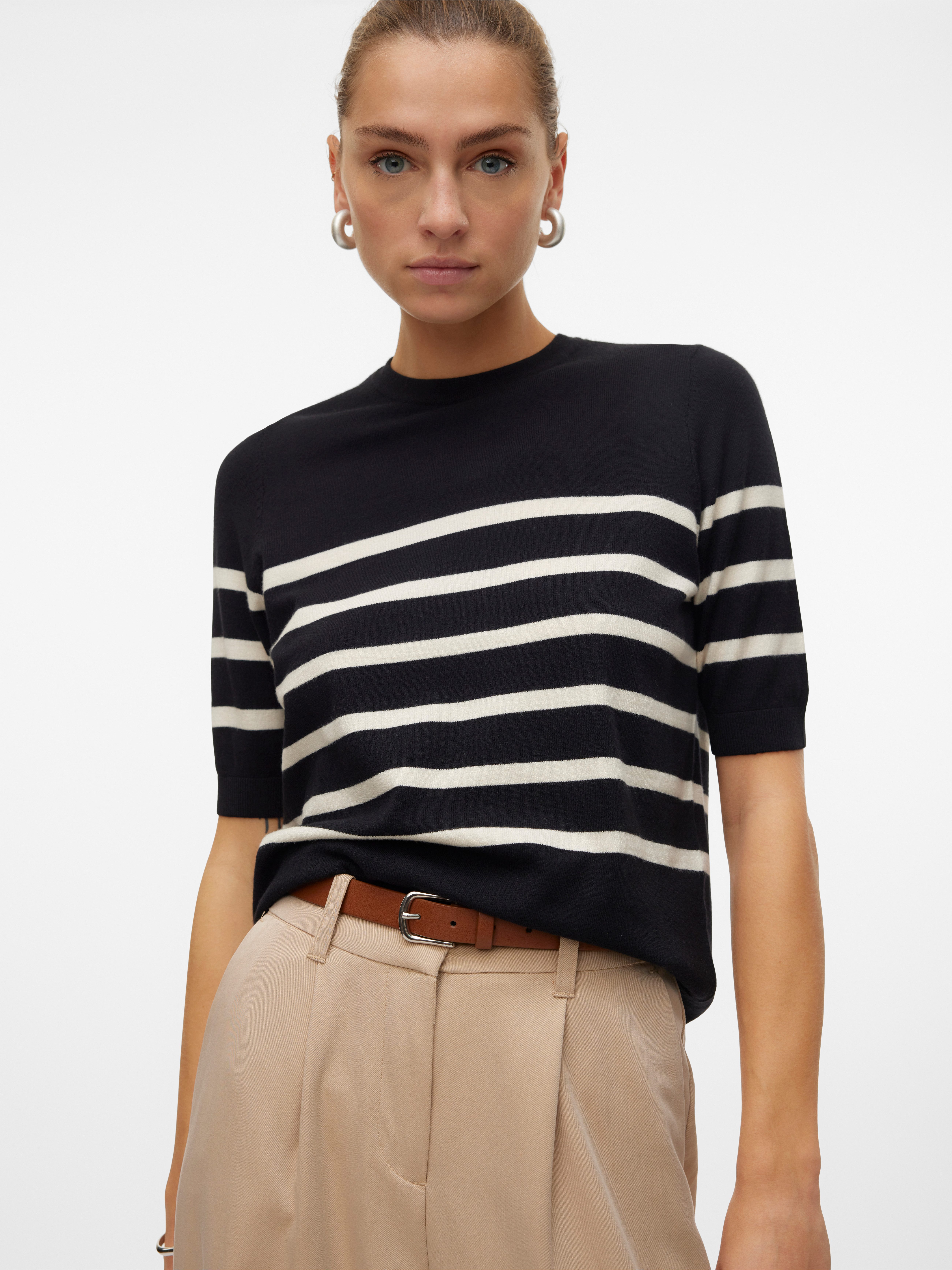 Kurzarmpullover leichter Feinstrickpullover VMSABA PLAIN SS O-NECK PULLOVER GA NOOS