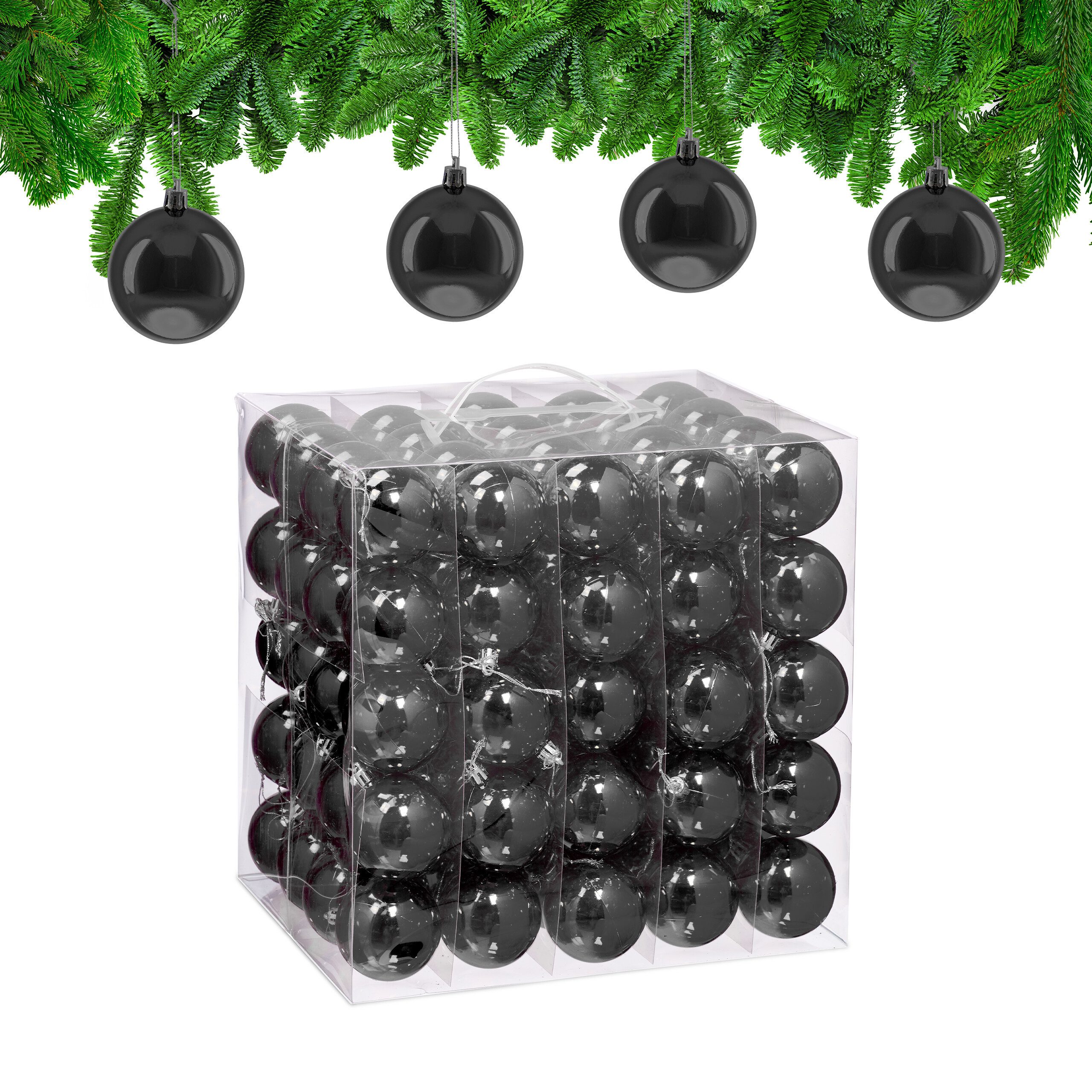 relaxdays Weihnachtsbaumkugel Weihnachtskugeln 100er Set (100 St), schwarz