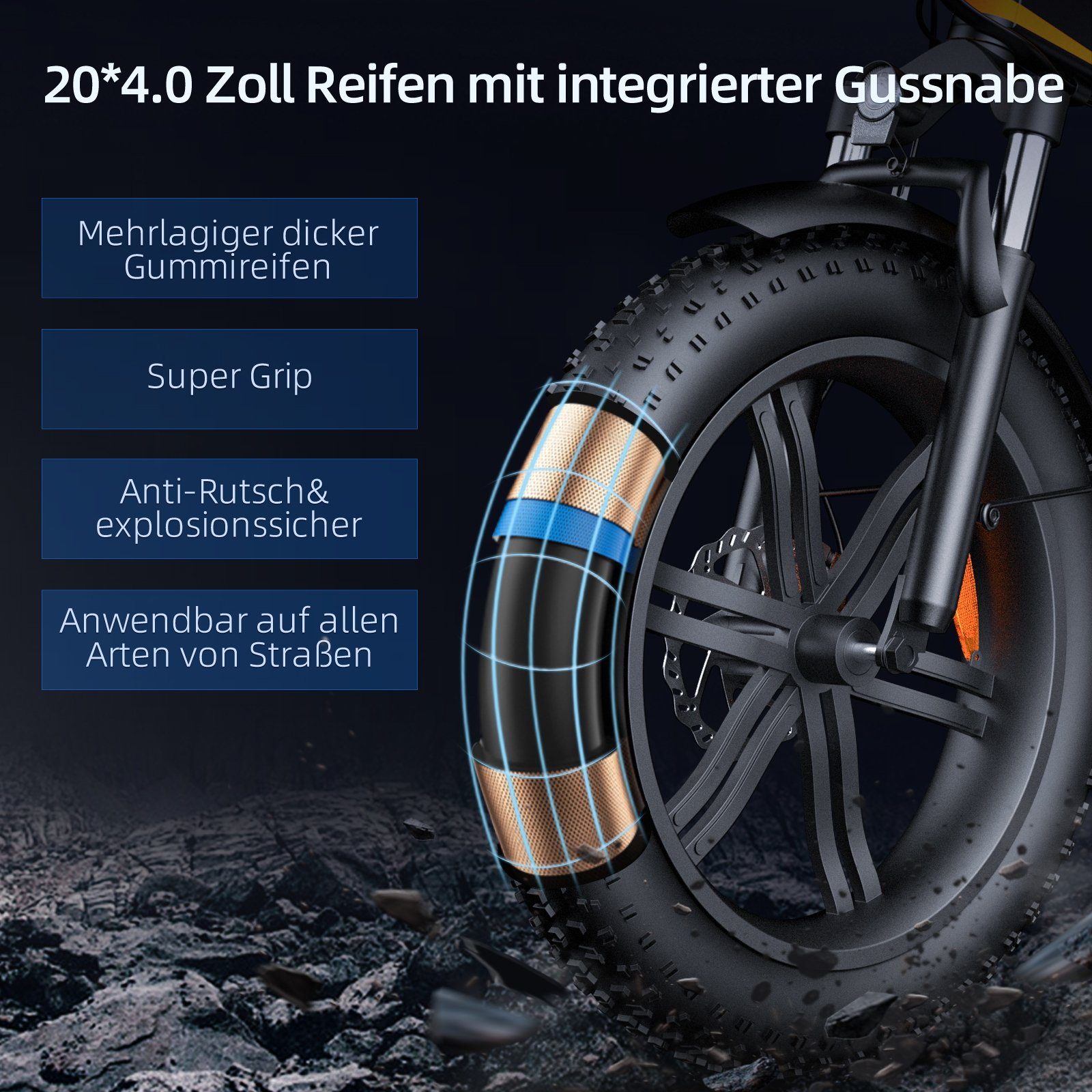 ADO E-Bike Klapprad Pedelec 20X4.0 Reifen, Grau Kugelschaltung, Damen/Herren, 7 +Fingerprint-Schloss/Helm Lampe, Fetter E-Bike Gepäckträger, ebike Gang