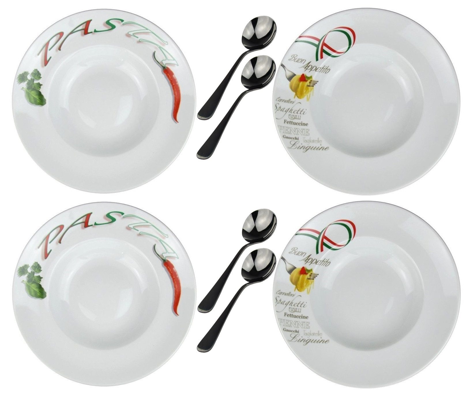 Retsch Arzberg Паста тарелка mit Dekor Ø 30cm inkl. Pastalöffel Set, (4 St), Spülmaschinengeeignet, Mikrowellengeeignet