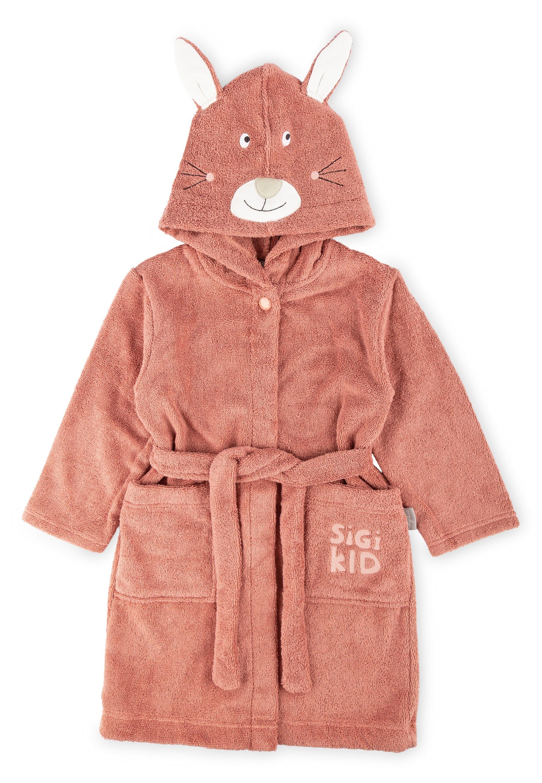 Sigikid Kinderbademantel Kinder Bademantel Bademantel mit Kapuze für Kinder, 100% Baumwolle, Kragenknopf, Bindegürtel seitlich festgenäht