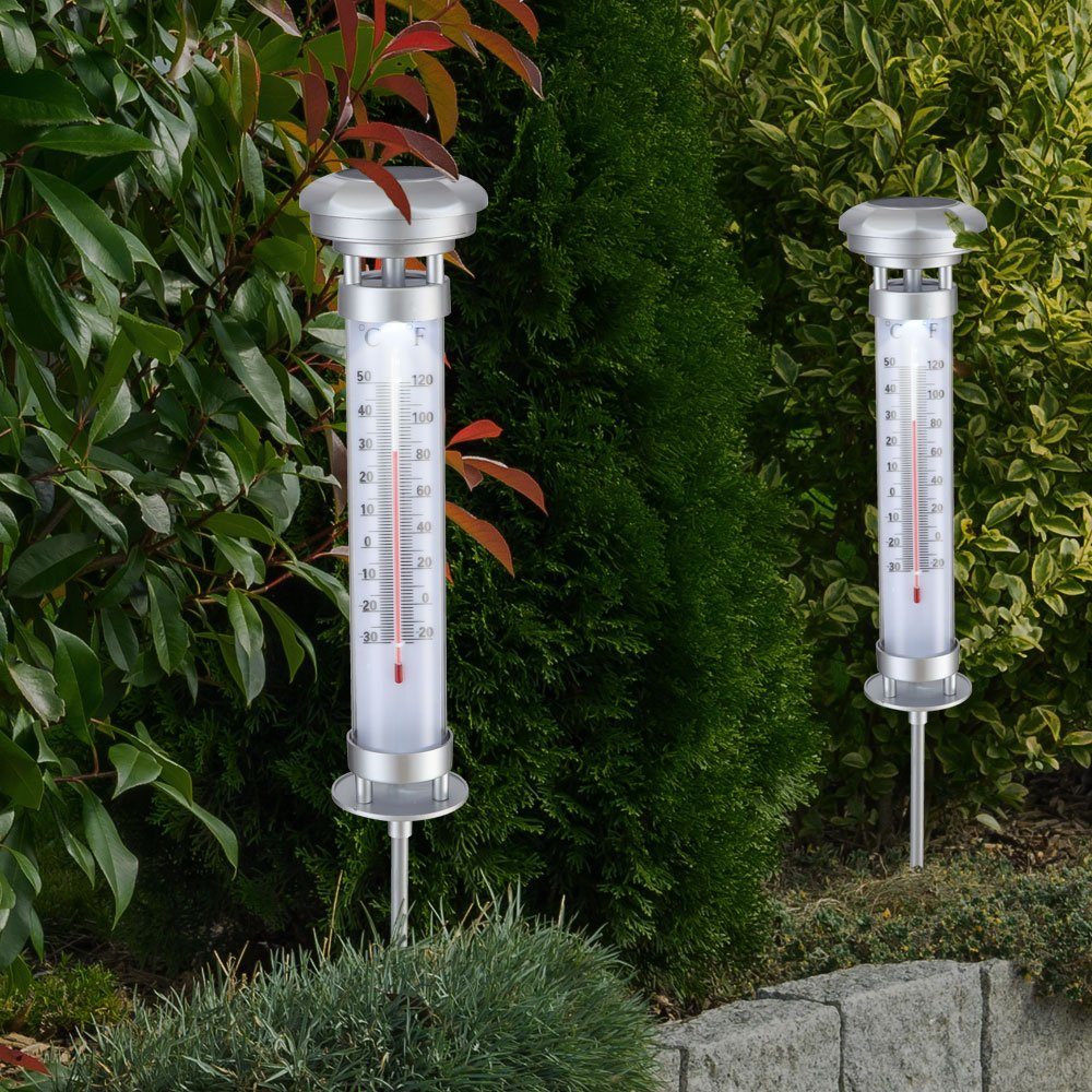 LED-Leuchtmittel Globo Kugel Außenlampe LED Solarleuchte LED fest Akku Gartenleuchte, Thermometer Warmweiß, Solarlampe verbaut,