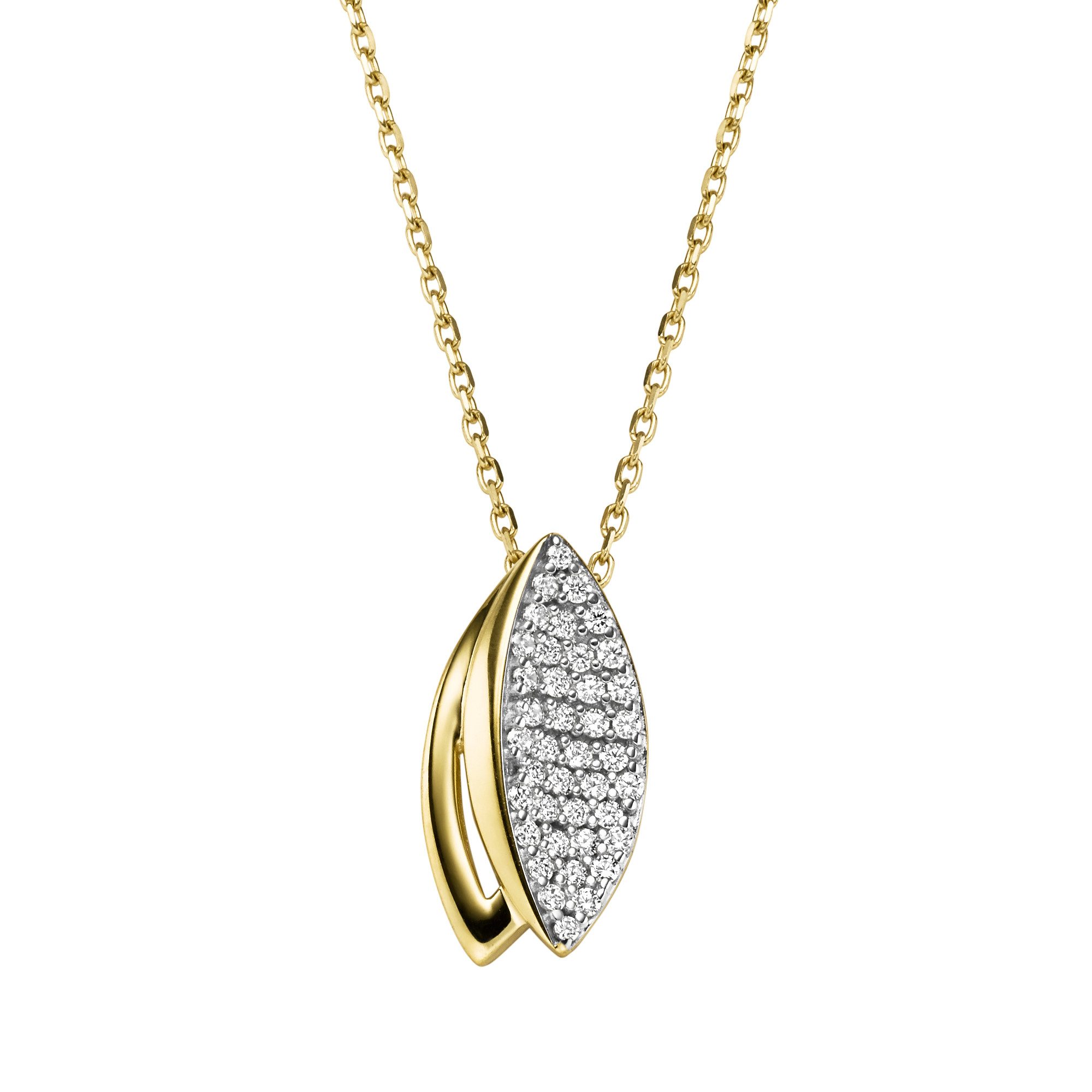 Collierkettchen 375 Gold zweifarbig mit 40x Zirkonia weiß