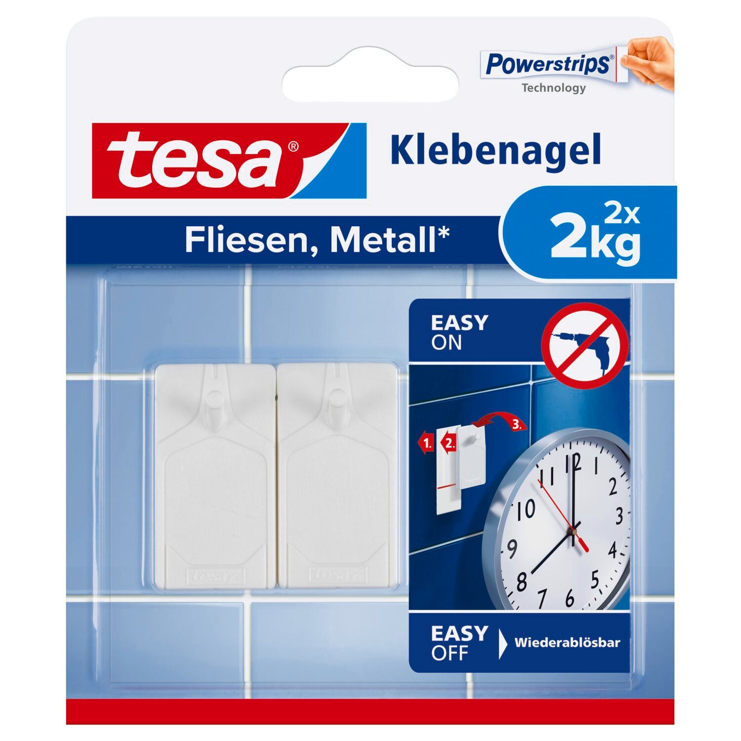 Klebehaken tesa Klebenagel Fliesen&Metall, verstellbar, 2 Stück, 4 kg Haltekraft