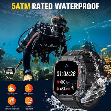 LaNikar Smartwatch (2,02 Zoll, Android iOS), Herren mit telefonfunktion wasserdicht militär gesundheits fitnessuhr