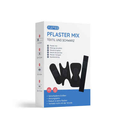 FLEXEO Wundpflaster Pflaster Mix (50 St), Pflastersortiment Textil schwarz, 50 Stk