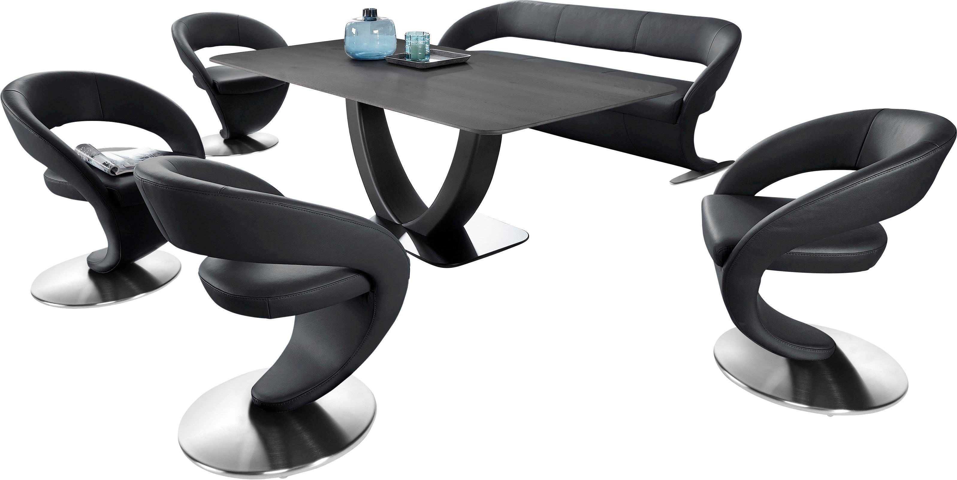 Wave, Design-Solobank Komfort Essgruppe & 180x90cm Wohnen Tisch Design-Drehstühlen in K+W 4 mit (Set), und