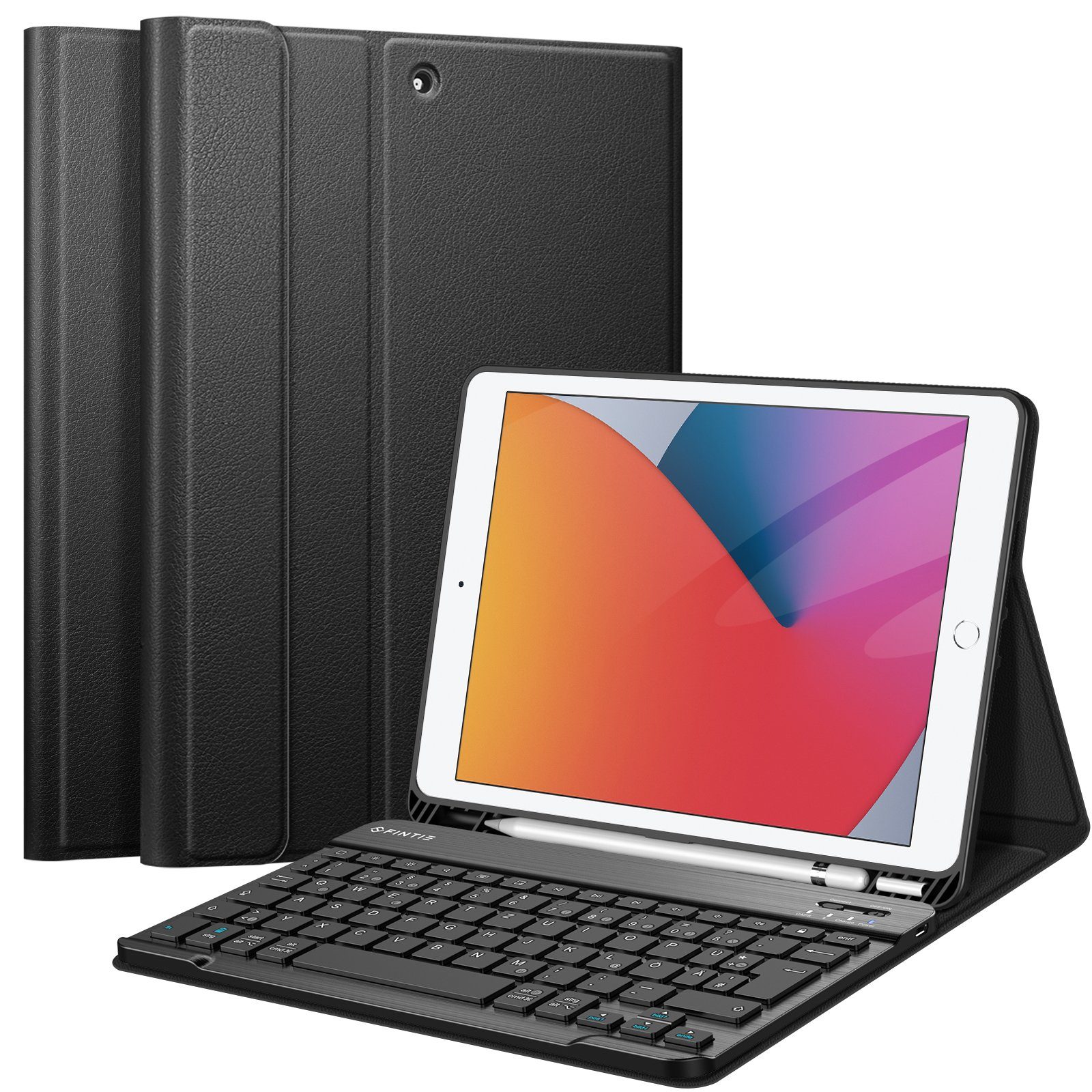 Fintie Tablet-Hülle mit Tastatur für iPad 10.2 Zoll(9/ 8/ 7 Generation - 2021/2020/2019), Soft TPU Case mit Pencil Halter, magnetisch Tastatur mit QWERTZ Layout