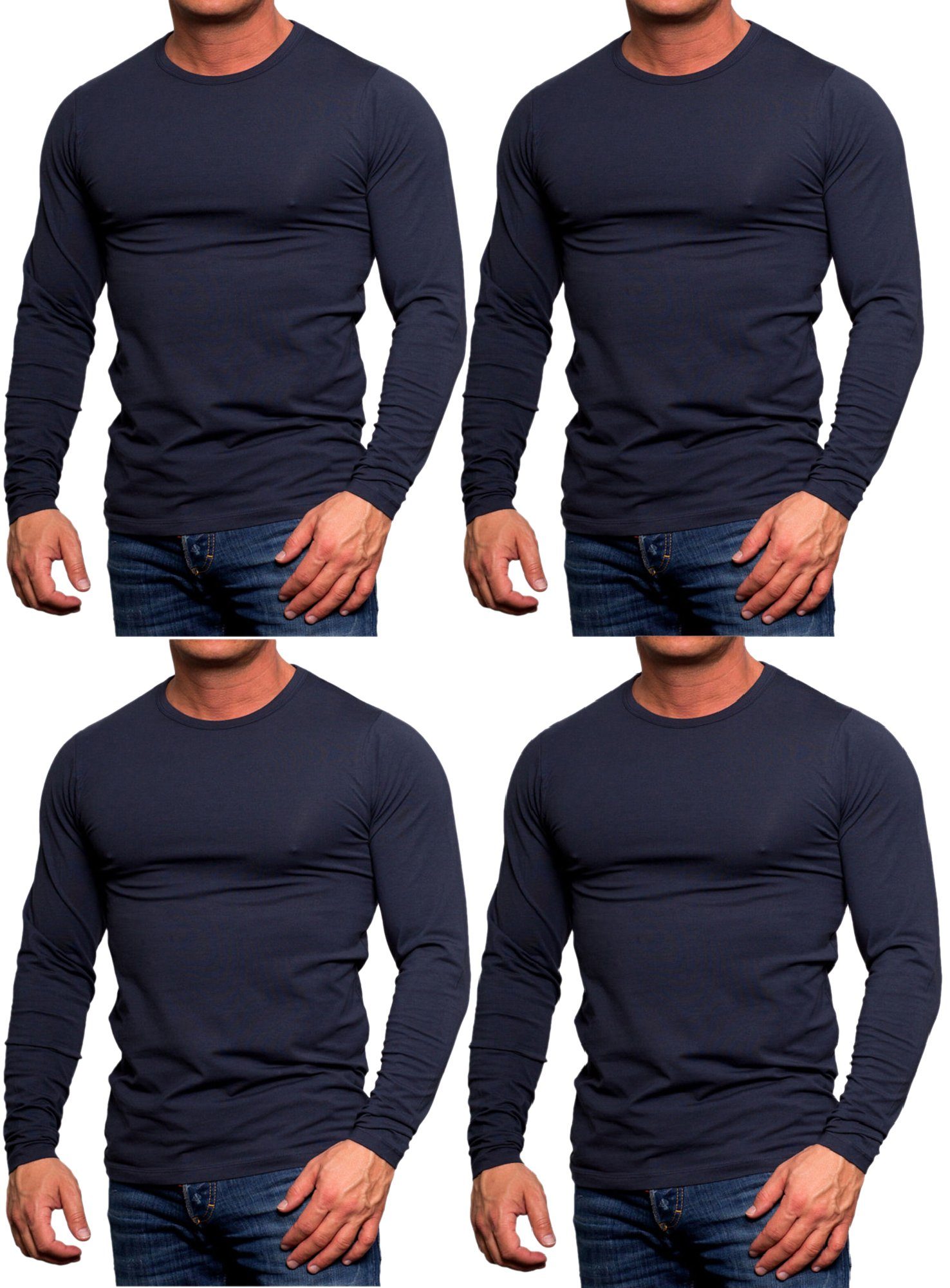 Jack & Jones Langarmshirt (4er-Pack) Basic Shirts mit Rundhalsausschnitt Navy Blazer