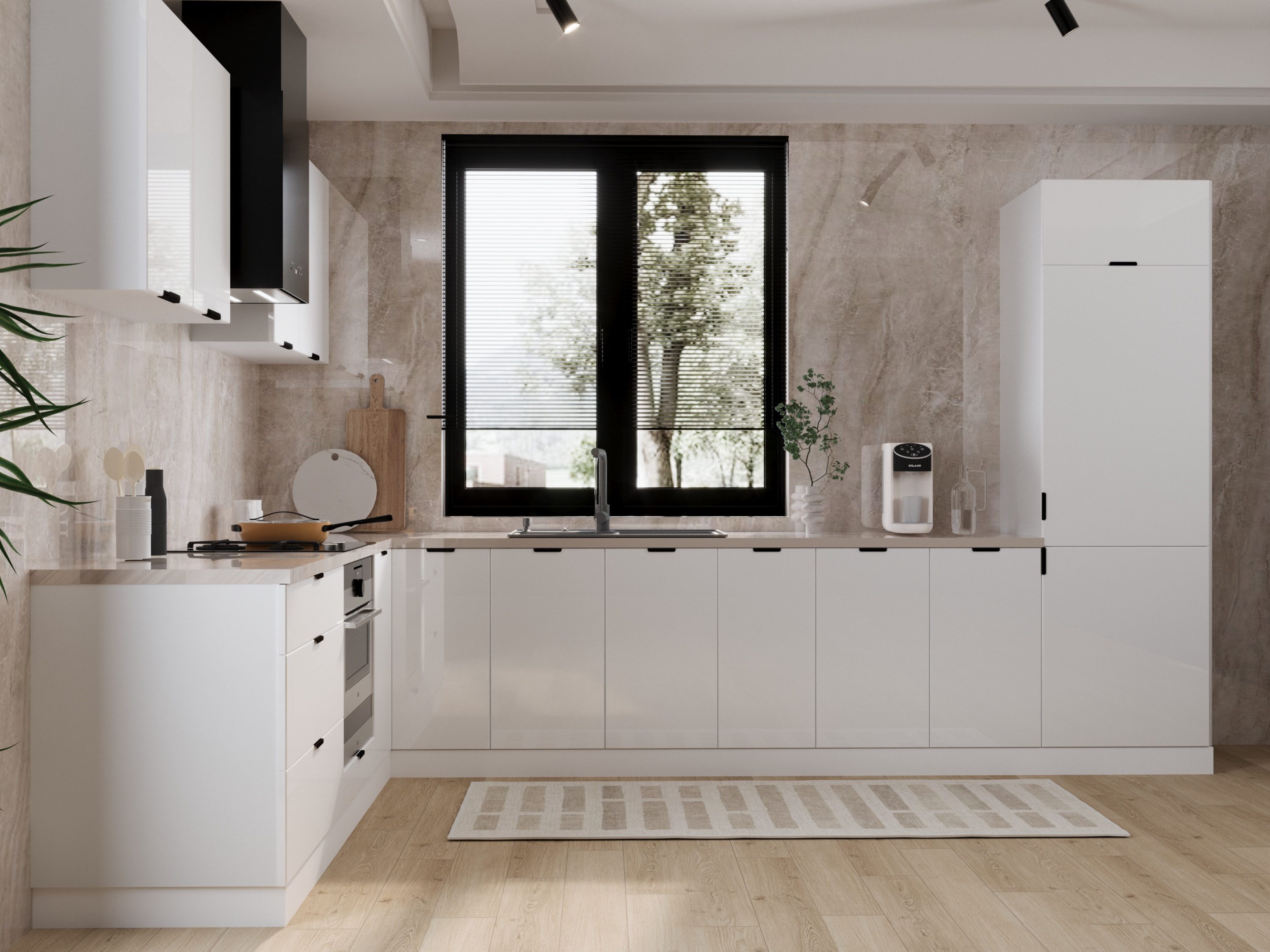 ROYAL24_MARKT Winkelküche – 230 × 340 cm – Lunara – Ohne Arbeitsplatte & Elektrogeräte, (Set), Beste Güte - Innovativ - Modern