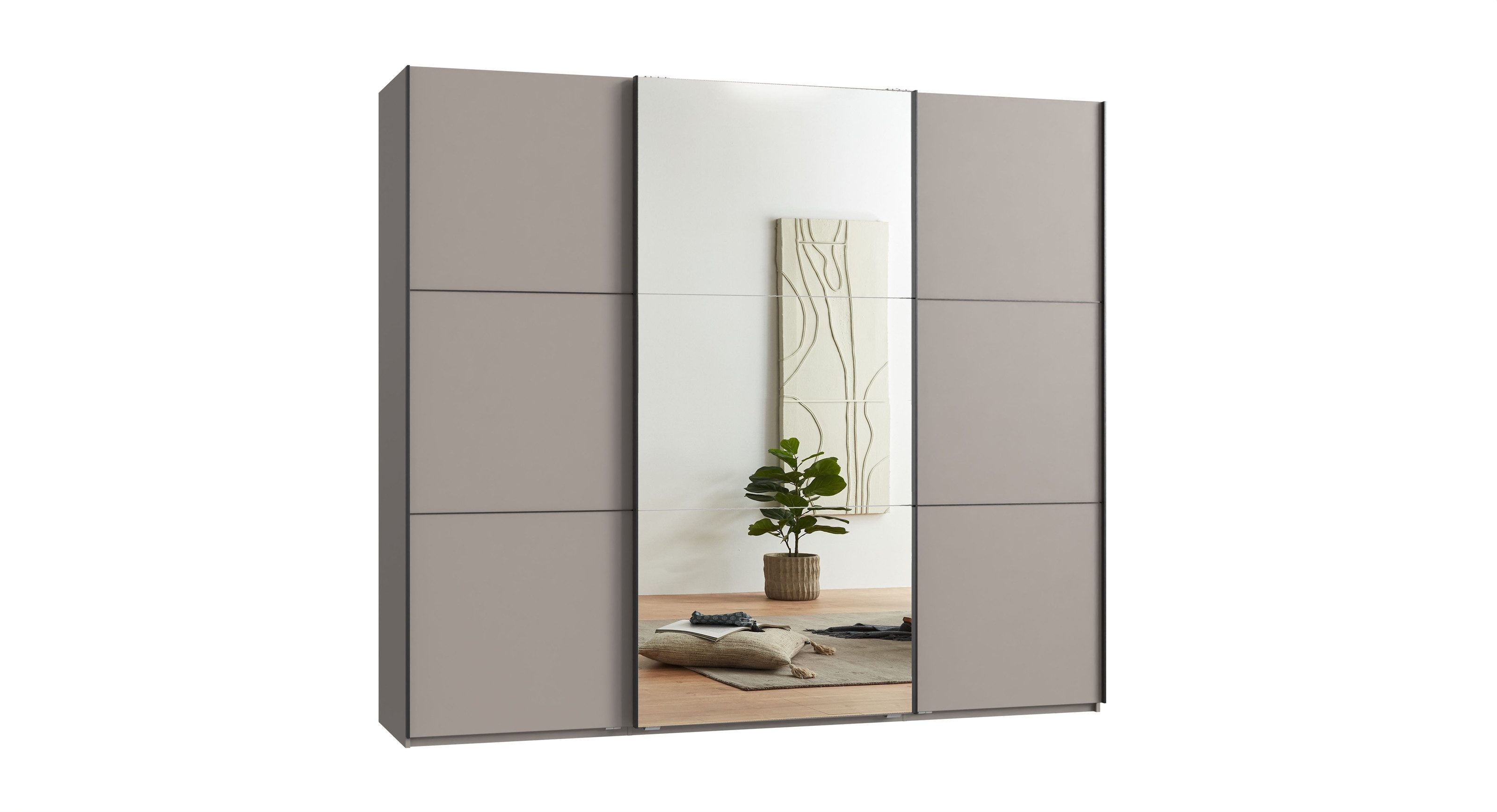 Schwebetürenschrank Schwebetürenschrank >indiana A< in SAHARAGRAU + SPIEGEL - 300x216x65cm