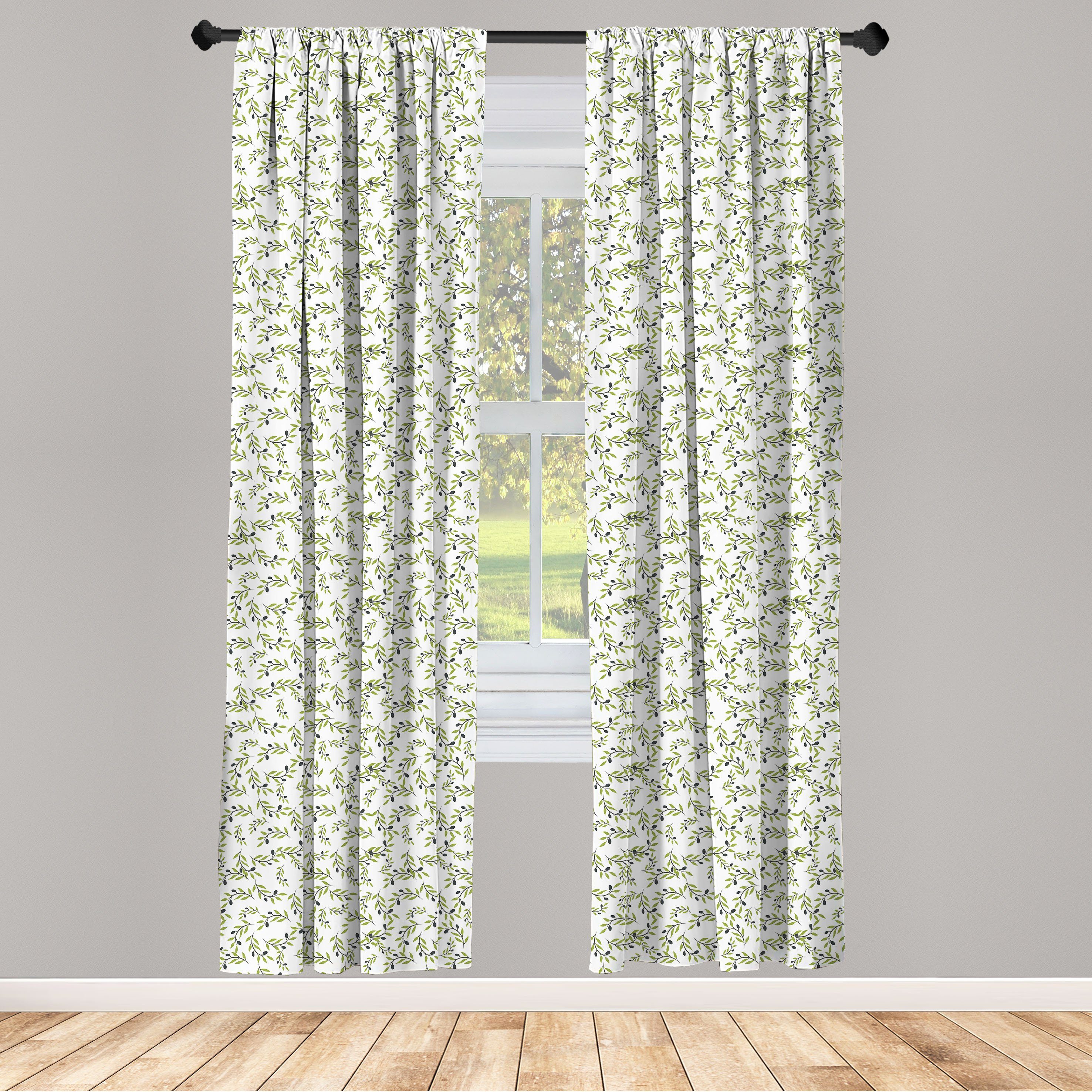Gardine Vorhang für Wohnzimmer Schlafzimmer Dekor, Abakuhaus, Microfaser, Olive Frieden Zweige Blätter Kunst