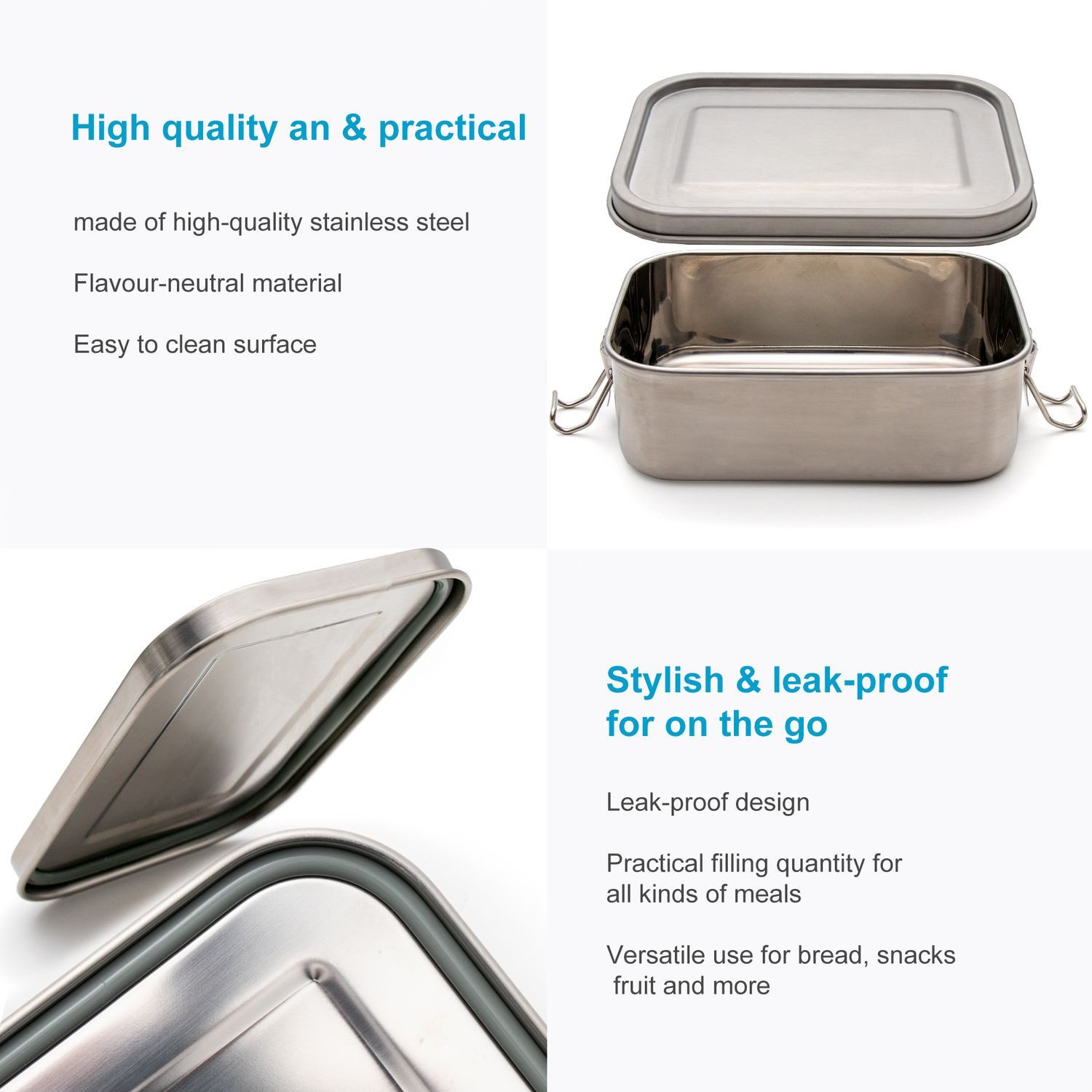 Intirilife Lunchbox, Edelstahl, (1-tlg), Lunchbox Brotdose Brotbox Aufbewahrungsbox Silber 800ml Edelstahl