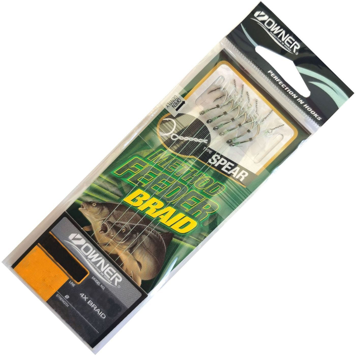 Feederhaken Owner Method Feeder Haken mit geflochtener Schnur und Speer
