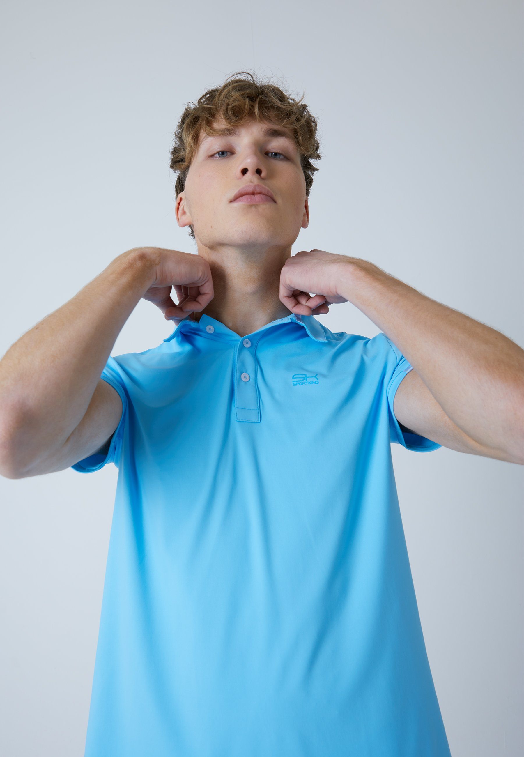 Golf Herren SPORTKIND Funktionsshirt Polo Jungen Kurzarm Shirt & hellblau