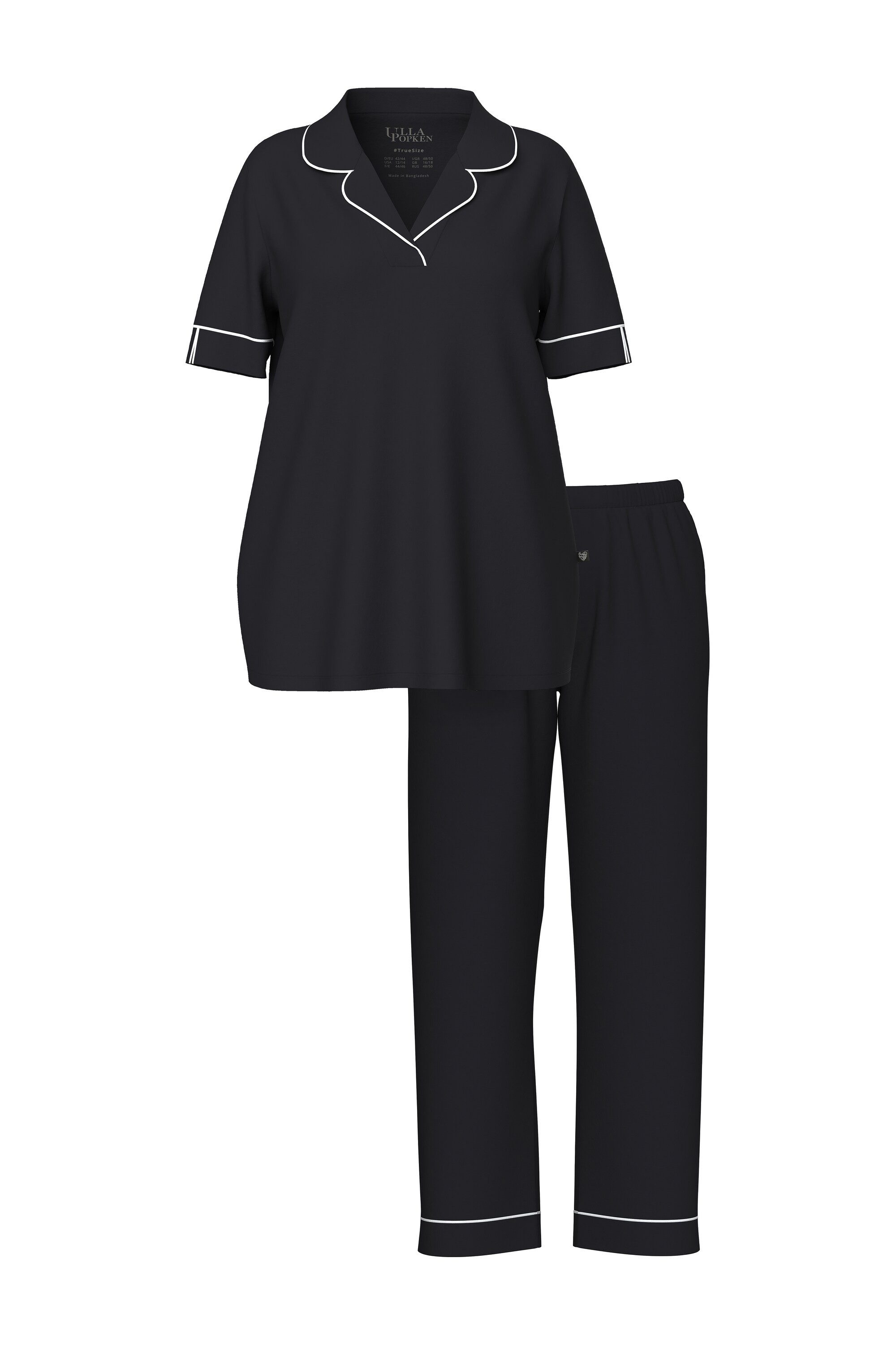 Ulla Popken Pyjama Pyjama Zierpaspeln Reverskragen Halbarm günstig online kaufen