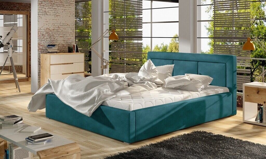 JVmoebel Bett Designer Bett Schlafzimmer Luxus Textil Luxus Polster 180x200cm neu Blau