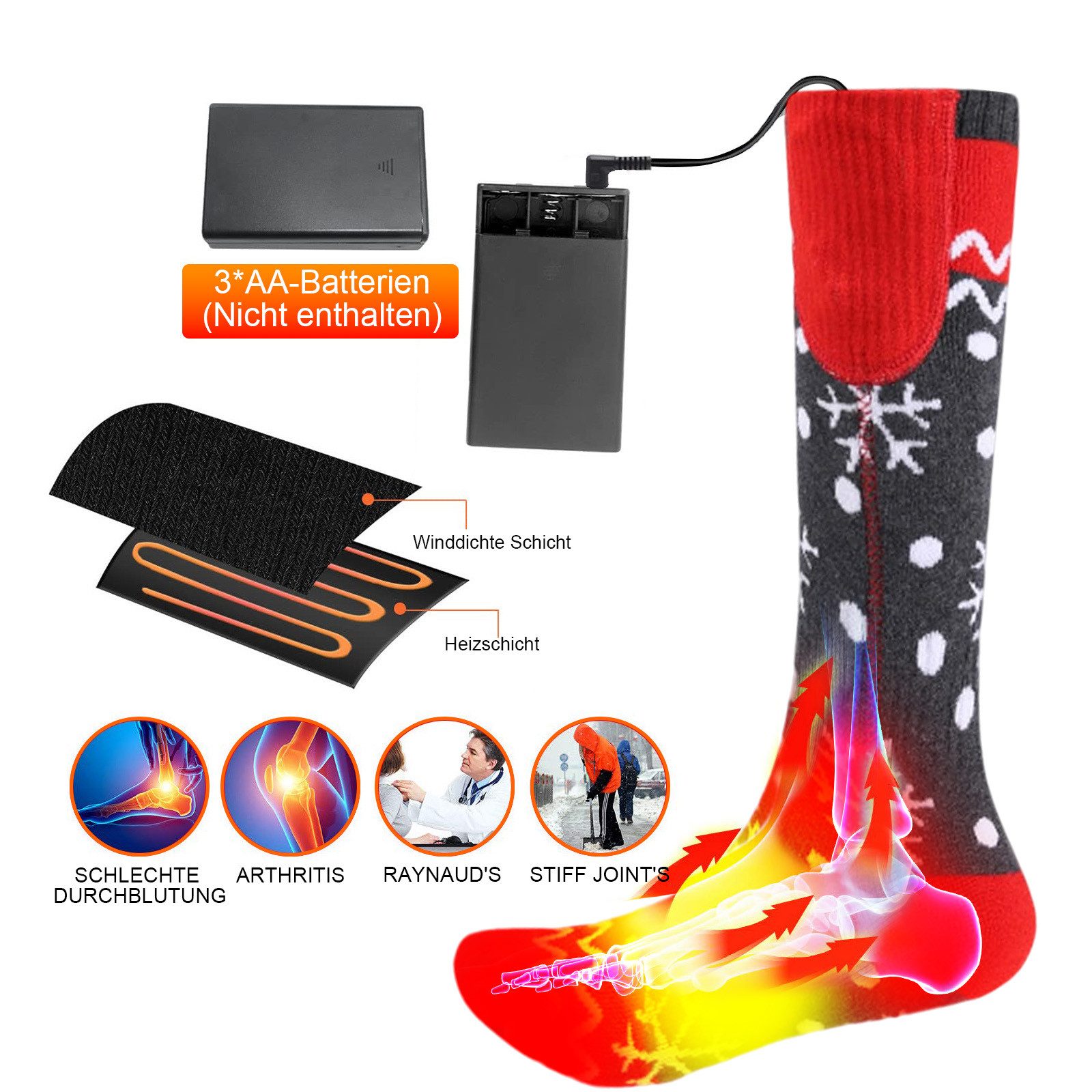 BTTO Funktionssocken Elektrisch Beheizte Socken Winter für Männer und Frauen,Thermo-Socken Elektrische Heizsocken für Skifahren, Angeln, Radfahren