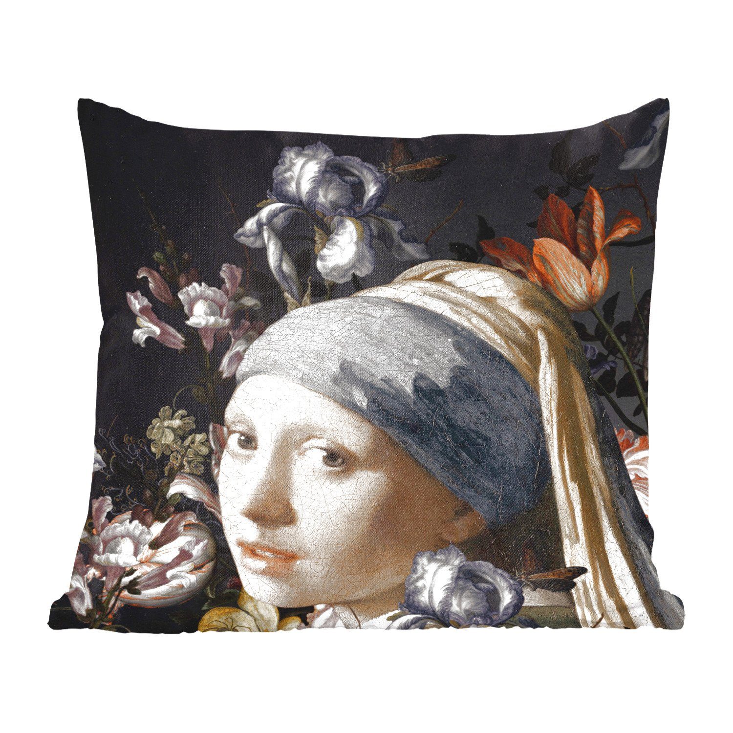 MuchoWow Blumen Sofakissen - Schlafzimmer, für Zierkissen Füllung Vermeer, mit Gemälde - Deko, Dekokissen Wohzimmer,
