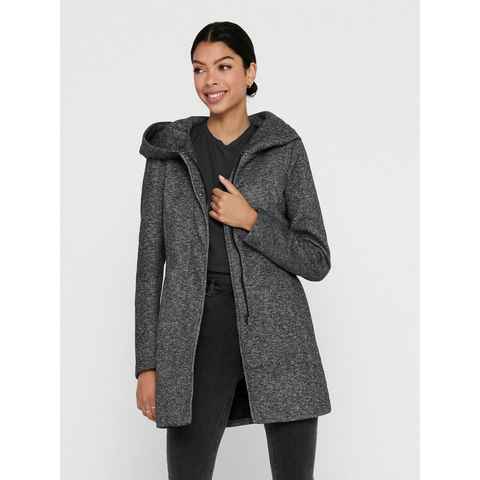 ONLY Kurzmantel Langer Mantel ONLSEDONA Coat Strick Jacke mit Großer Kapuze (1-tlg) 3776 in Dunkelgrau