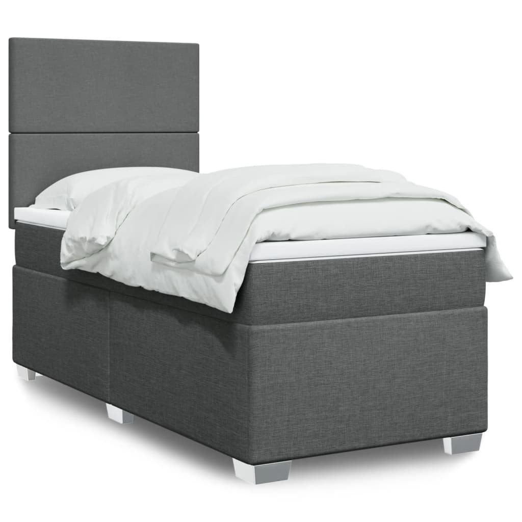 vidaXL Boxspringbett, Boxspringbett mit Matratze Dunkelgrau 90x200 cm Stoff günstig online kaufen