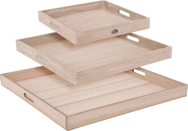 BURI Dekoteller XXL Holz Tablett-Set 3tlg Serviertablett Betttablett Hockertablett Dek